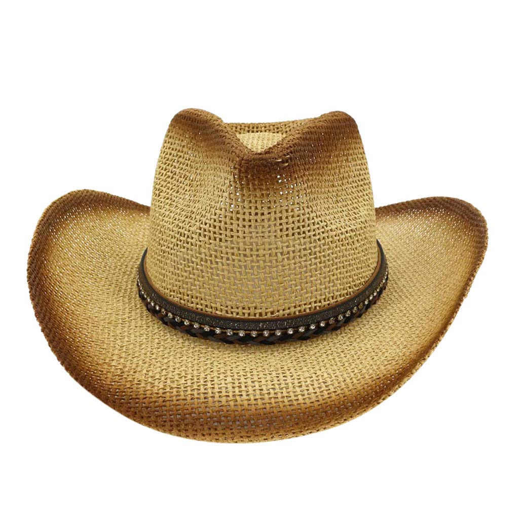 QNIHDRIZ Shapeable Brim Straw Cowboy Hat for Women & Men - Western Style Gradient Color Cowgirl & Cowboy Hat for Outdoor, Rodeo, Music Festivals & Summer Fashion