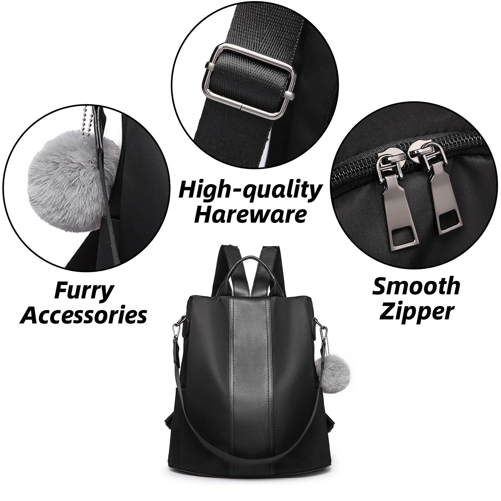 Miss Lulu Anti-Theft Nylon Backpack for Women - Lightweight Travel Rucksack with USB Charging Port (Black, Red, Brown, Grey, Beige) - Perfect for Commuting, College, Hiking & Daily Use