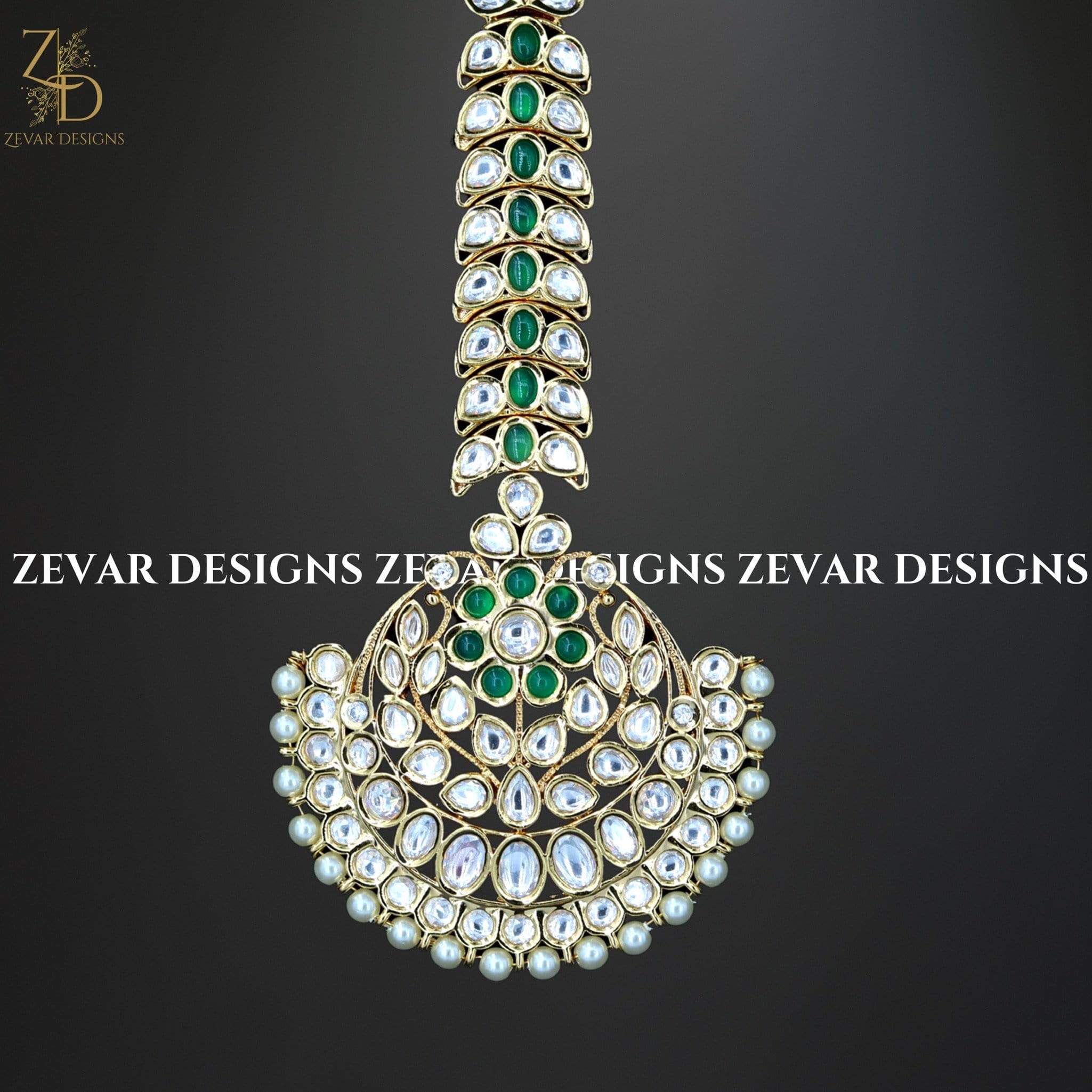 Exquisite Kundan Maang Tikka Set with Green Drops | Traditional Indian Bridal Hair Jewelry | Perfect for Weddings, Festivals & Special Occasions