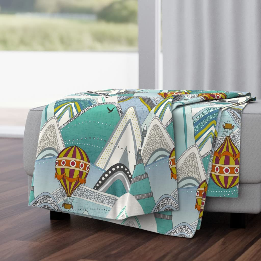 Soft Plush Minky Throw Blanket 50x70 Inches - Castleland Teal Birds & Hot Air Balloon Fantasy Print for Kids Nursery, Bedroom Decor | Cozy Gift for Baby Shower, Reading Nook & Travel