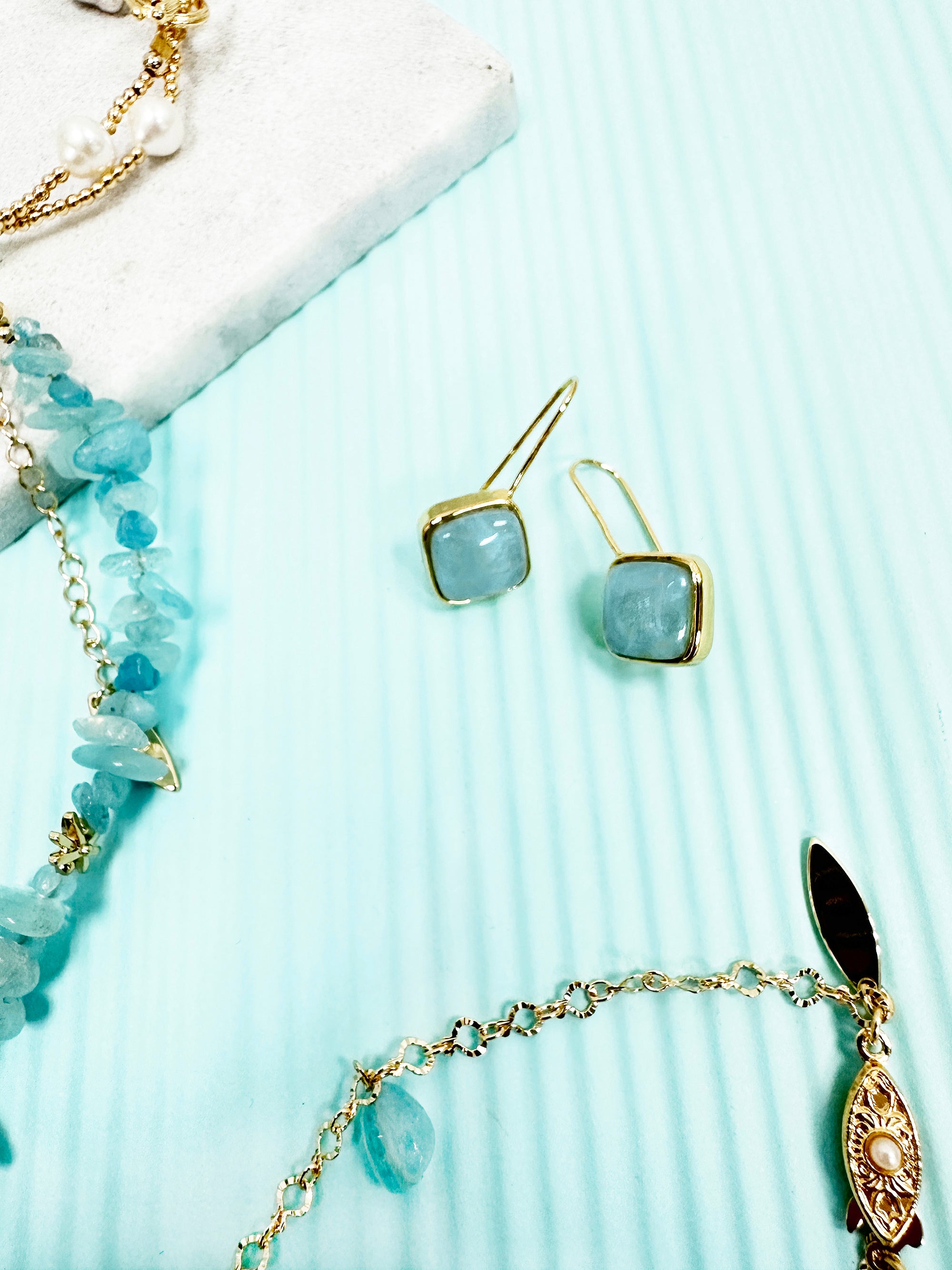 Square Aquamarine Hook Earrings for Women - Elegant Dangle Earrings for Party, Wedding & Everyday Wear - LE021