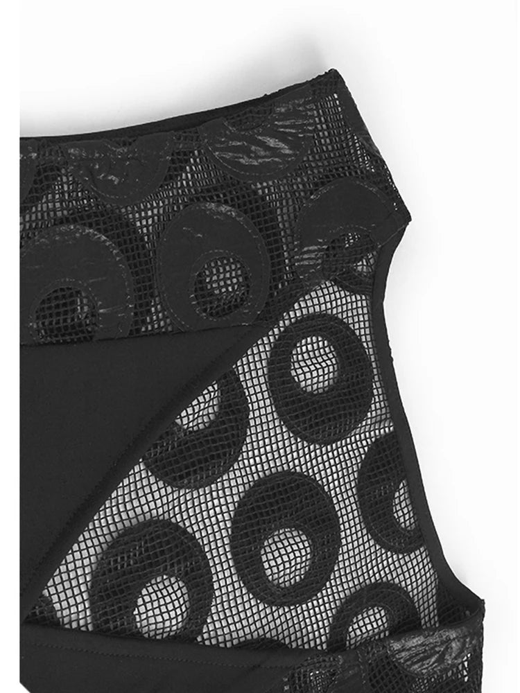 Black Dot Hollow Out Vest & Skirt Two-Piece Set - V Neck Sleeveless Women's Fashion Outfit for Spring/Autumn 2025 | Perfect for Office Wear, Date Nights & Special Occasions