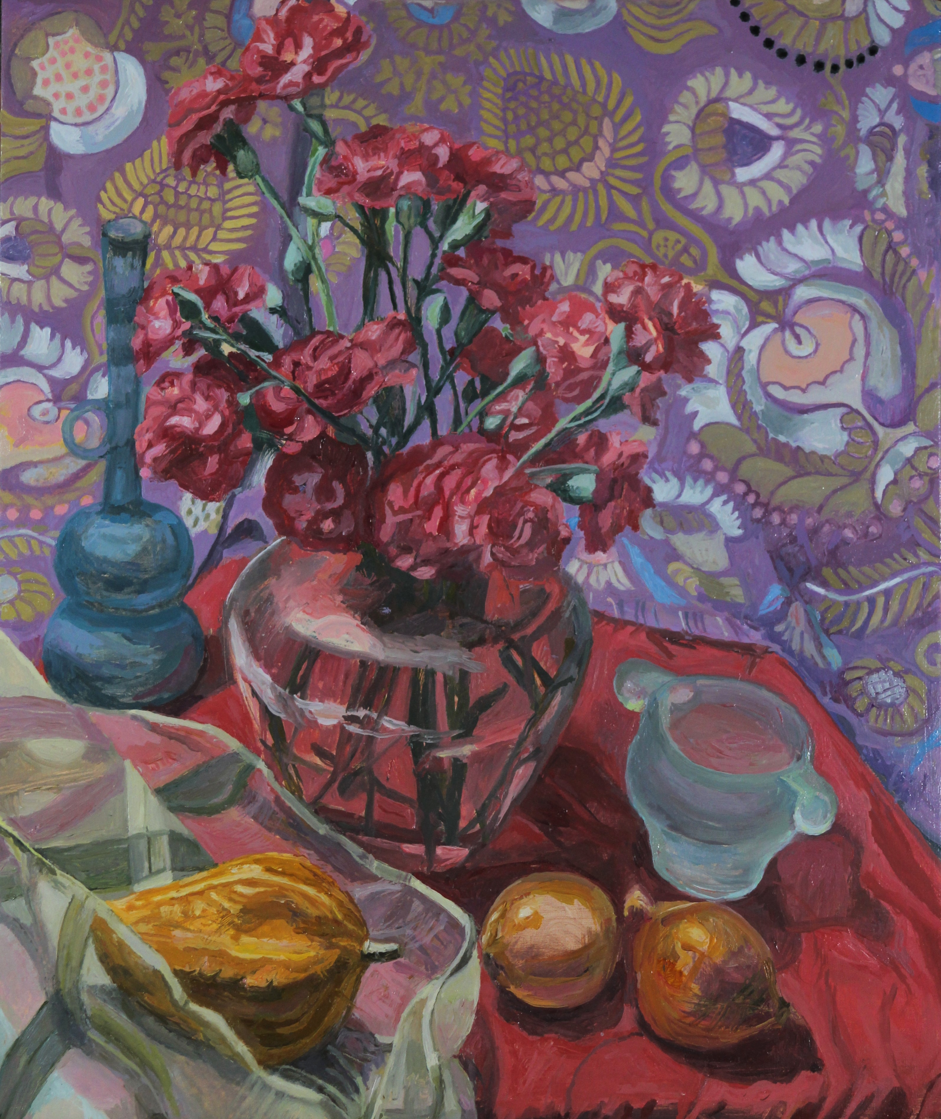 Elizabeth Heller: Still Life with Red Carnations Painting - Floral Artwork for Home Decor & Wall Art | Perfect for Living Room, Bedroom or Office