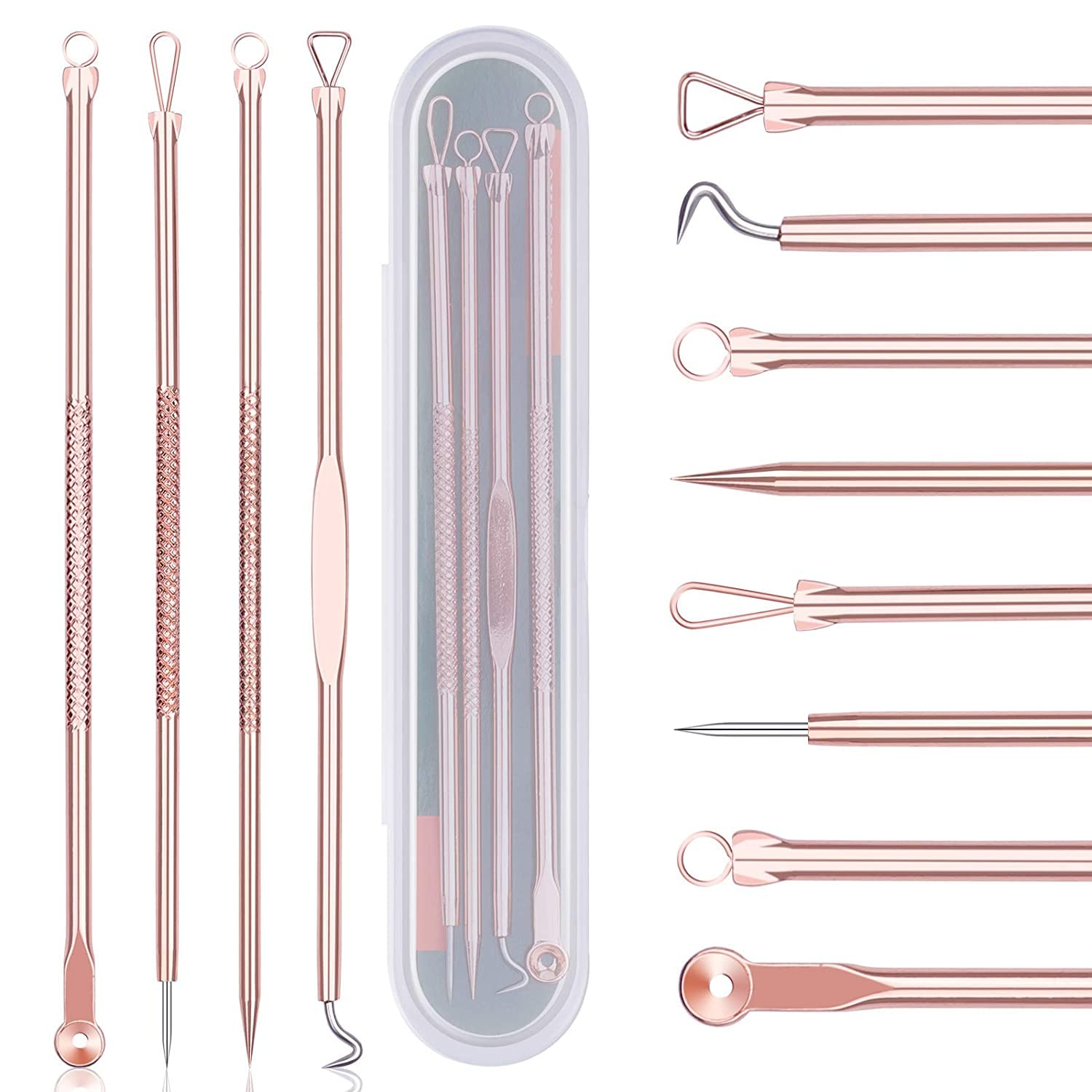 Professional Blackhead Remover Kit - 4-Piece Acne Treatment Tools for Whitehead & Comedone Extraction | Safe Blemish & Zit Removal for Face & Nose | Includes Travel Case (Rose Gold) | Perfect for Home Skincare & Travel Beauty Routine
