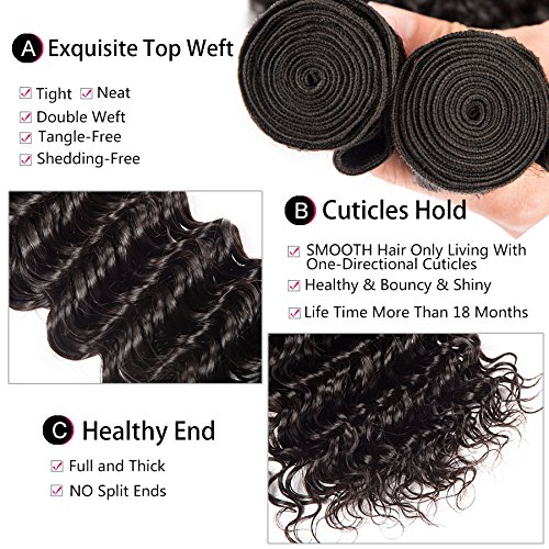 8A Grade Virgin Remy Human Hair Extensions - 3-Piece Deep Wave Curly Weave Bundles (8
