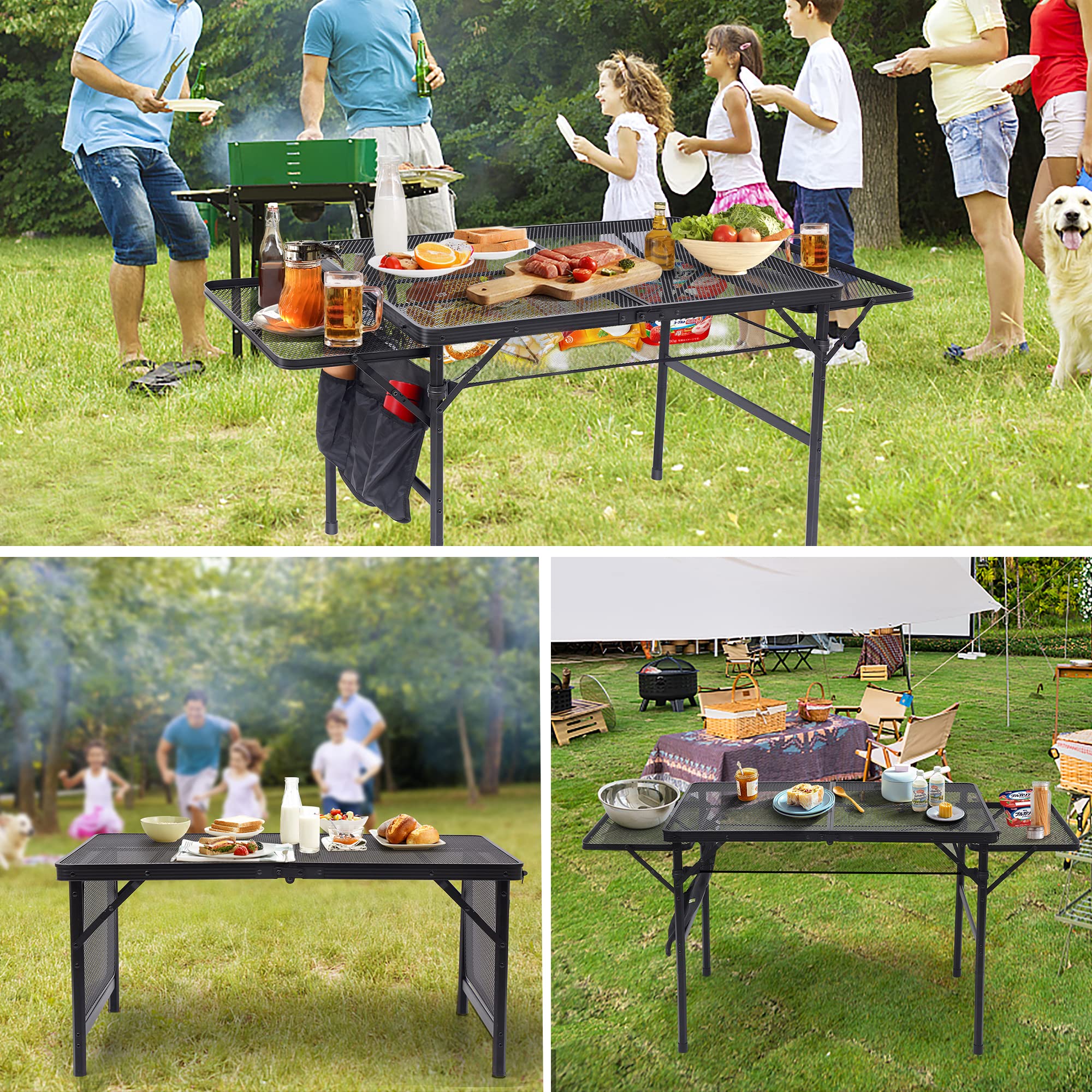 Premium Folding Grill Table for Outdoor Cooking - Adjustable Height & Width, Mesh Net Storage, Portable Carry Handle - Perfect for Camping, Tailgating, BBQs & Backyard Parties