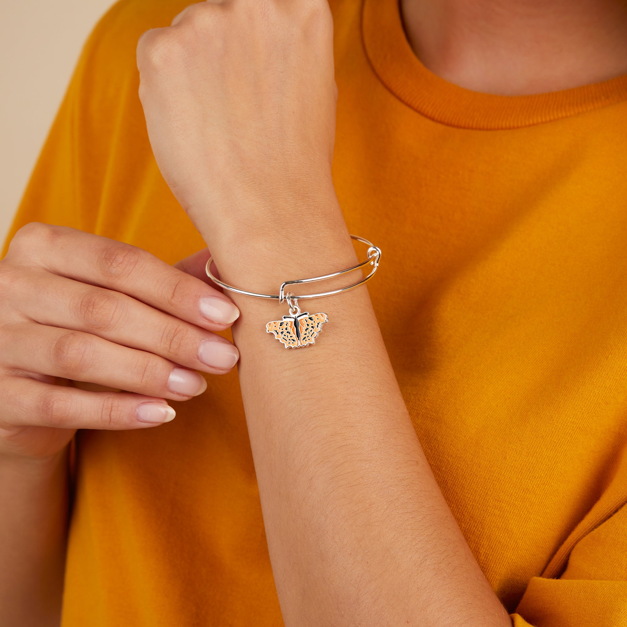 Elegant Comma Butterfly Charm Bangle - Sterling Silver Adjustable Bracelet for Women - Perfect for Everyday Wear, Gifts & Special Occasions
