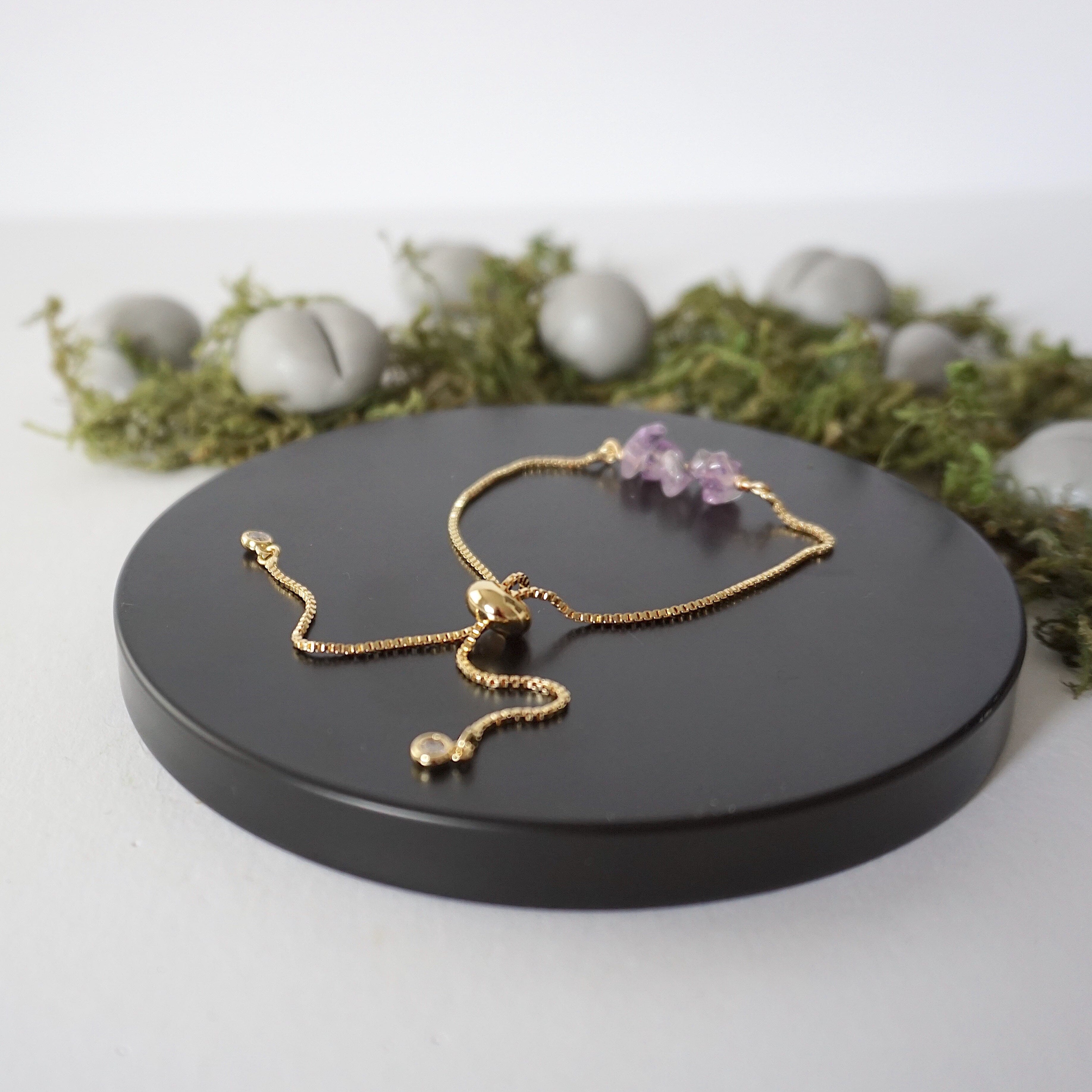 14K Gold Plated Adjustable Amethyst Crystal Bolo Bracelet for Women - Elegant Boho Jewelry Gift for Birthday, Anniversary & Special Occasions