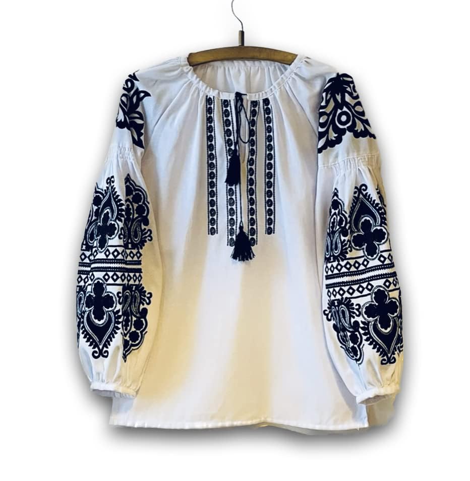 Ukrainian Vyshyvanka Embroidered Cotton Blouse - Traditional Ukrainian Folk Shirt, Boho Style Top for Women (Size L) - Perfect for Festivals, Cultural Events & Boho Fashion Outfits
