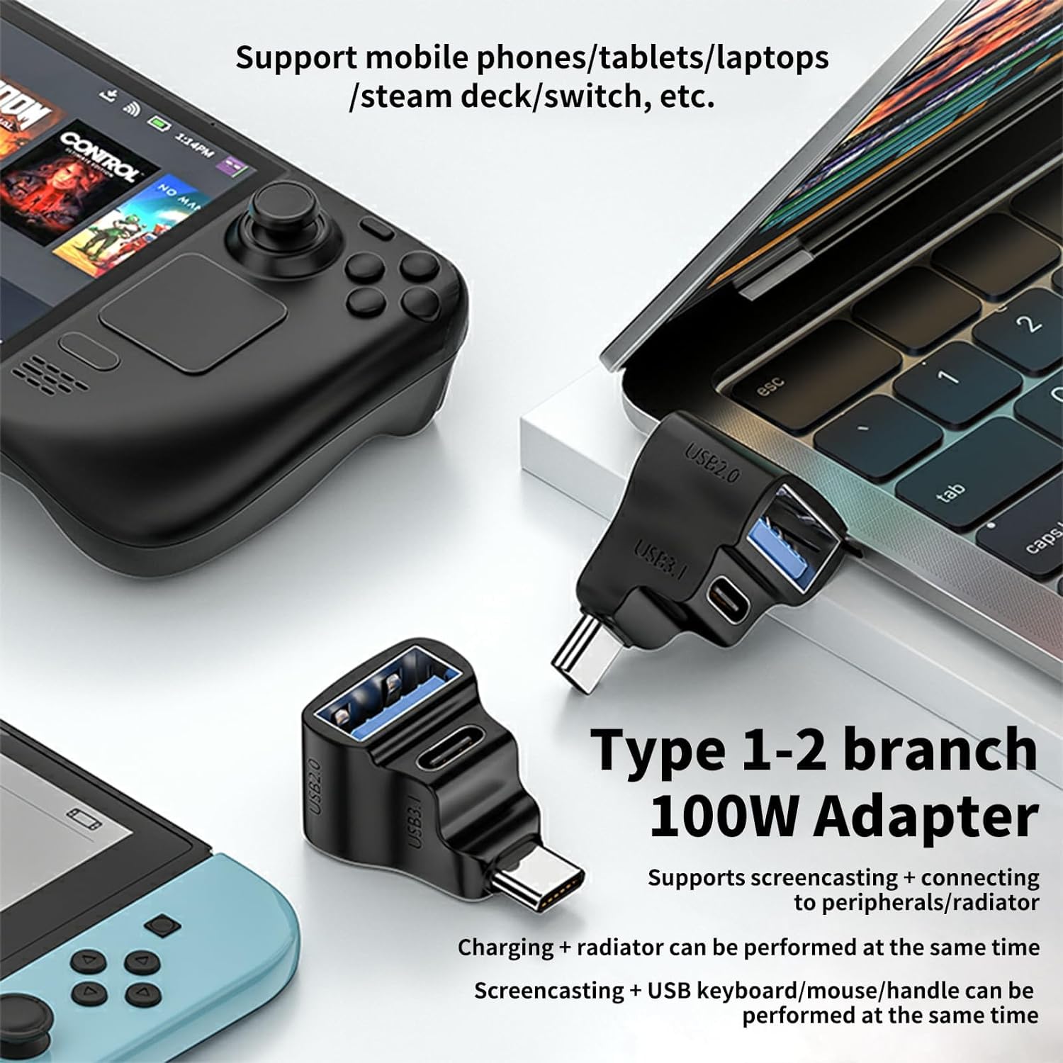 Leehitech 2-Pack USB C Splitter Adapter - 10Gbps 2-in-1 Right Angle USB C to USB A & USB C Female Converter - Supports 100W Fast Charging for iPhone 16/15, MacBook, Laptops, Tablets - Perfect for Home, Office & Travel Charging Needs