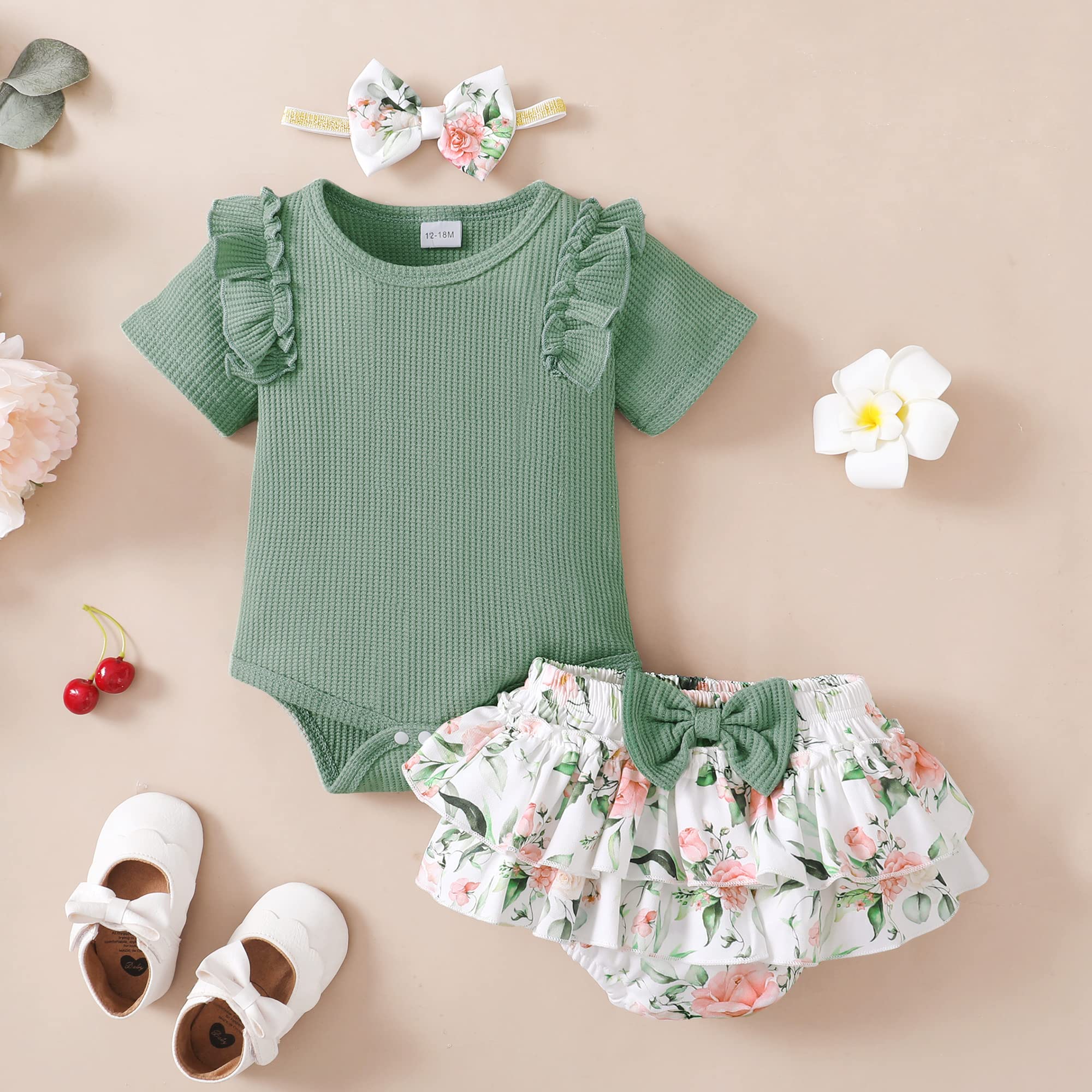 Mioglrie Newborn Baby Girl Clothes Set - Floral Romper & Shorts Outfit for Summer | Cute Infant Toddler Dresses | Perfect for Playdates, Beach Trips & Photo Shoots