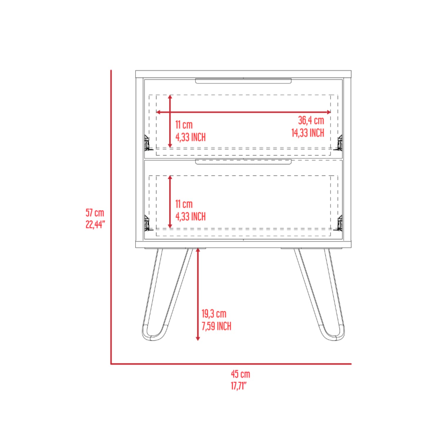 Modern Nightstand with 2 Drawers & Hairpin Legs - 22