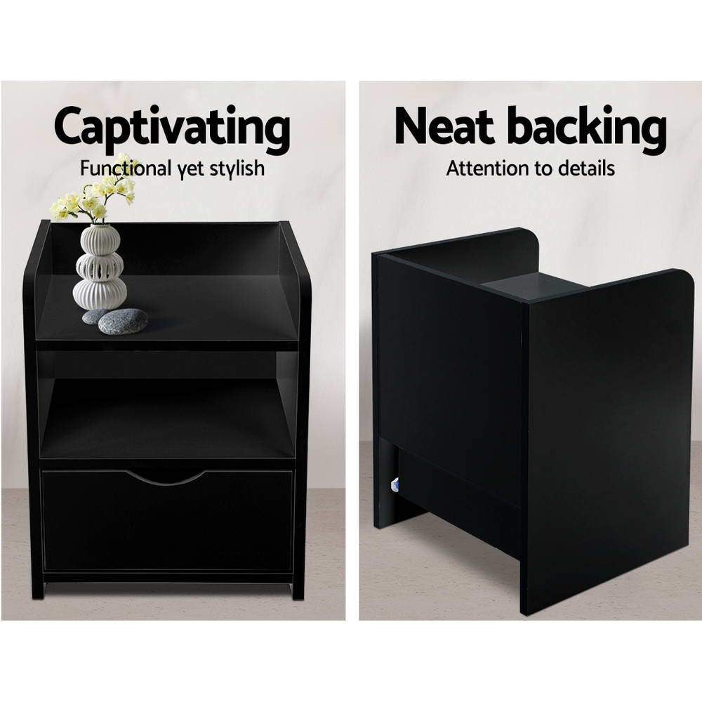 Black Nightstand with Drawer - Modern Bedside Table for Bedroom, Living Room, or Office Storage