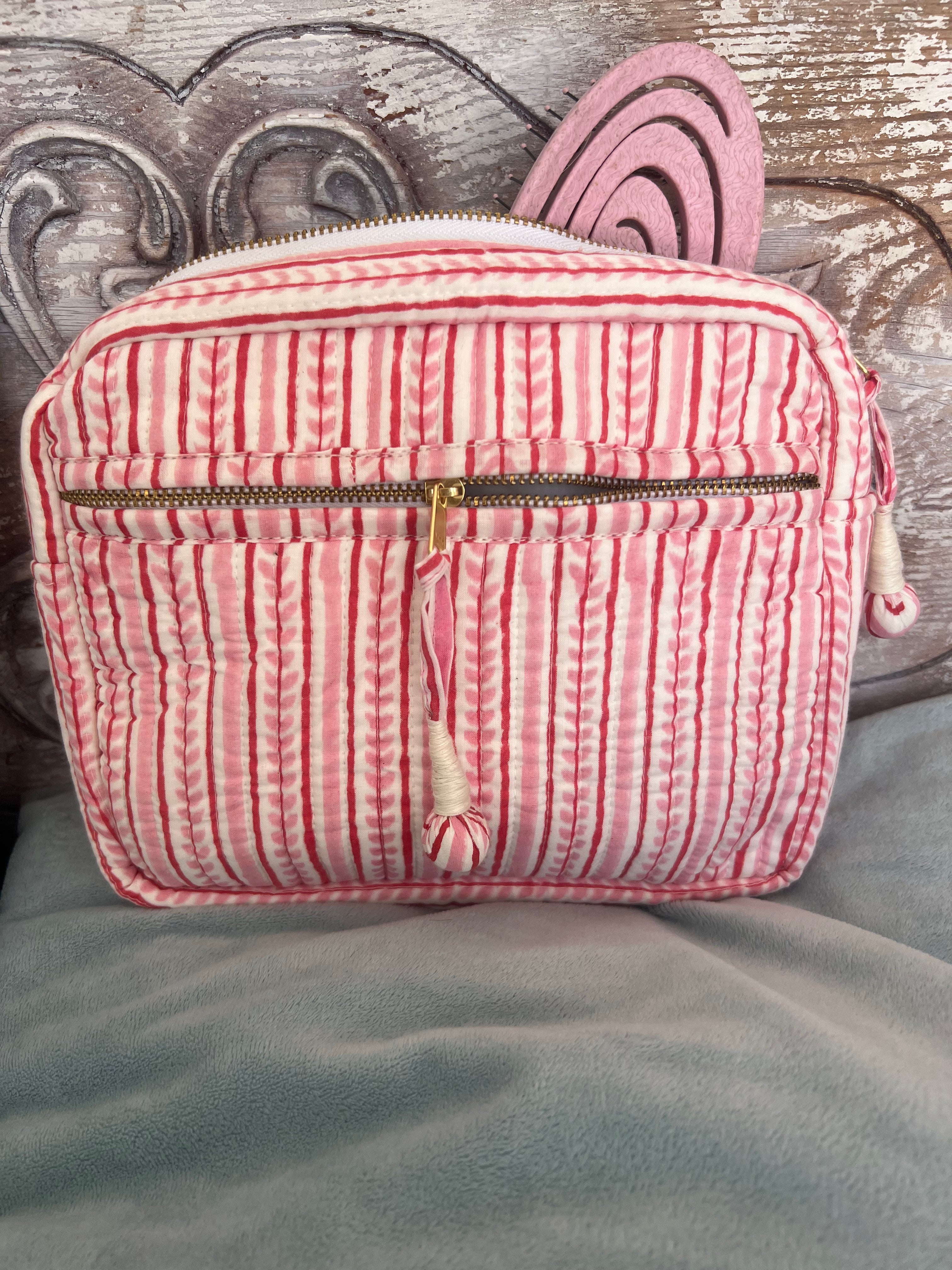 Jane Stripe Square Cosmetic Bag - Waterproof Makeup Pouch for Travel, Gym & Everyday Use | Compact Organizer for Toiletries, Brushes & Essentials
