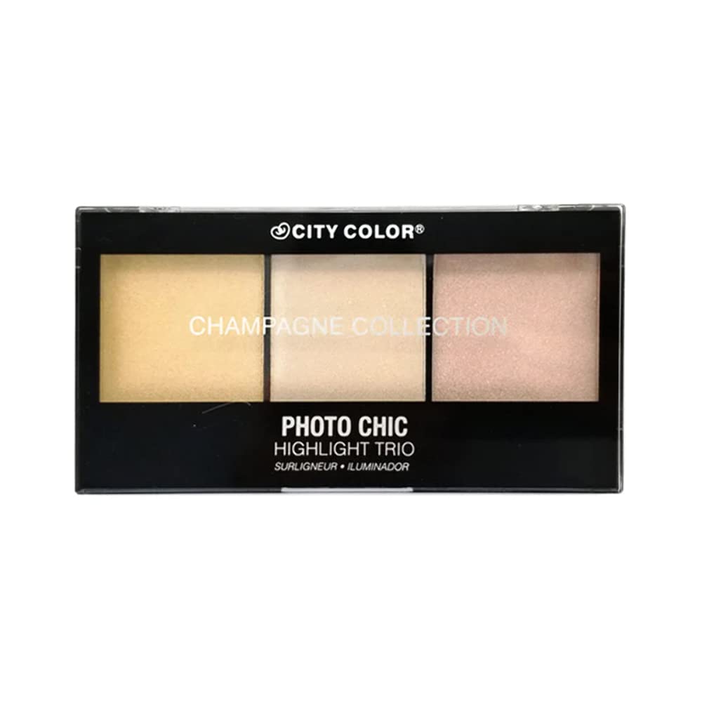 City Color Cosmetics Photo Chic Highlight Trio - Rose Gold Collection | Shimmering Face Highlighter Palette for Cheekbones & Eyes | Perfect for Bridal Makeup & Night Out Glow