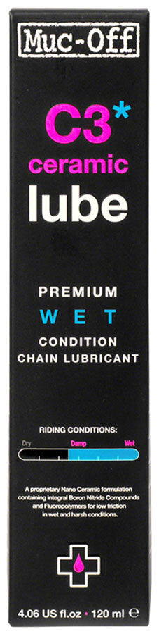 Muc Off C3 Wet Ceramic Bike Chain Lube 120ml - High Performance Bicycle Chain Lubricant for All Weather Conditions | Perfect for Mountain Biking, Road Cycling & Commuting