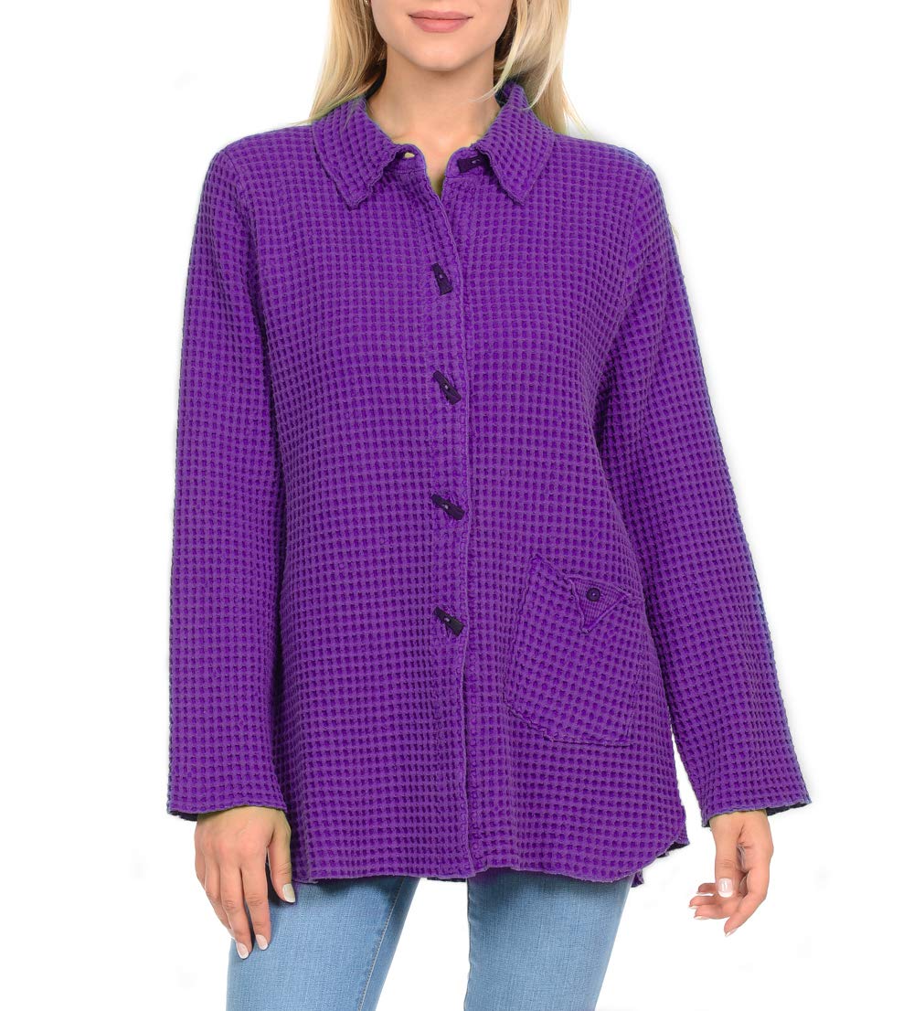 Focus Fashion Women's Cotton Waffle Knit All-Season Jacket BW108 - Cozy Casual Outerwear for Fall, Winter & Spring