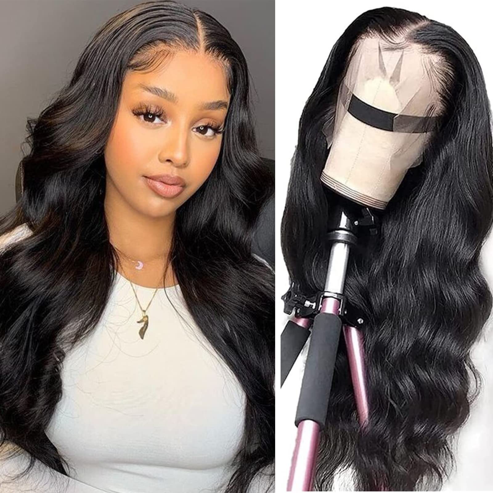 20 Inch Body Wave 13x4 HD Lace Frontal Wig - 160% Density Glueless Brazilian Virgin Human Hair - Plucked Hairline with Baby Hair - Natural Black Color - Perfect for Black Women - Great for Daily Wear, Parties, Weddings & Special Occasions