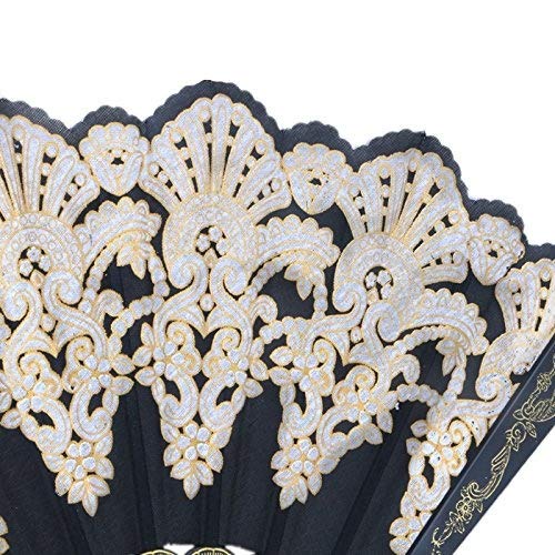 KOFUN Handheld Folding Fan - Elegant Black Spanish Style Wedding Fans for Bridesmaids, Perfect for Christmas Parties, Proms & Dance Events - Decorative Floral Hand Fan for Women's Accessories & Photo Props