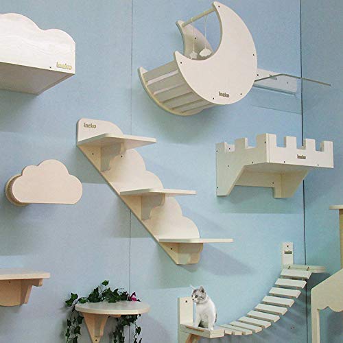 La La Pet® Wall-Mounted Cat Ladder & Bridge - Wooden Cat Perch with 2 Fixed Brackets, Hammock & Condo - Multi-Level Kitty Activity Furniture & Climbing Tower for Indoor Cats - Perfect for Small Spaces & Cat Play Areas