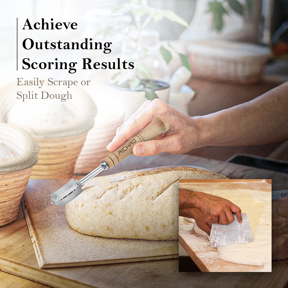 2 Pack 10 Inch Oval Bread Proofing Basket for Sourdough Bread Baking - Banneton Dough Rising Basket with Linen Liner, Bread Lame with 5 Blades & Dough Scraper - Perfect for Artisan Bread Making at Home