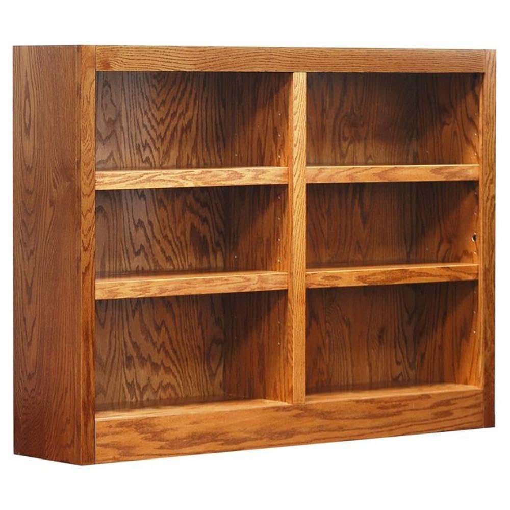 BOWERY HILL 36 Inch Tall 6-Shelf Double Wide Wood Bookcase in Dry Oak - Perfect for Home Office, Living Room, and Library Storage