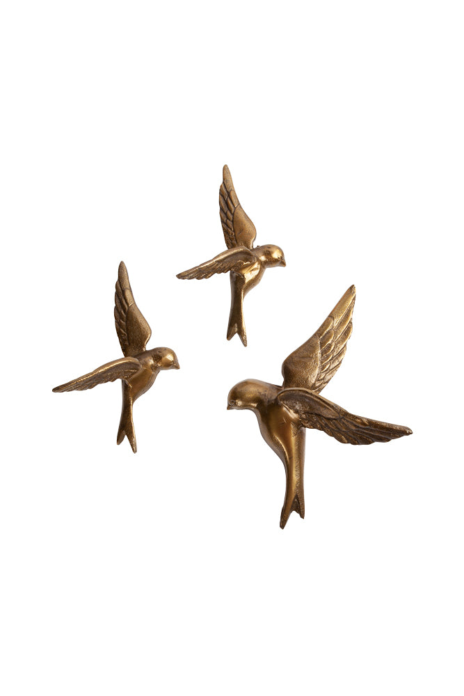 Set of 3 Gold Metal Birds Wall Decor - Elegant Home Ornament for Living Room, Bedroom, or Office Decoration