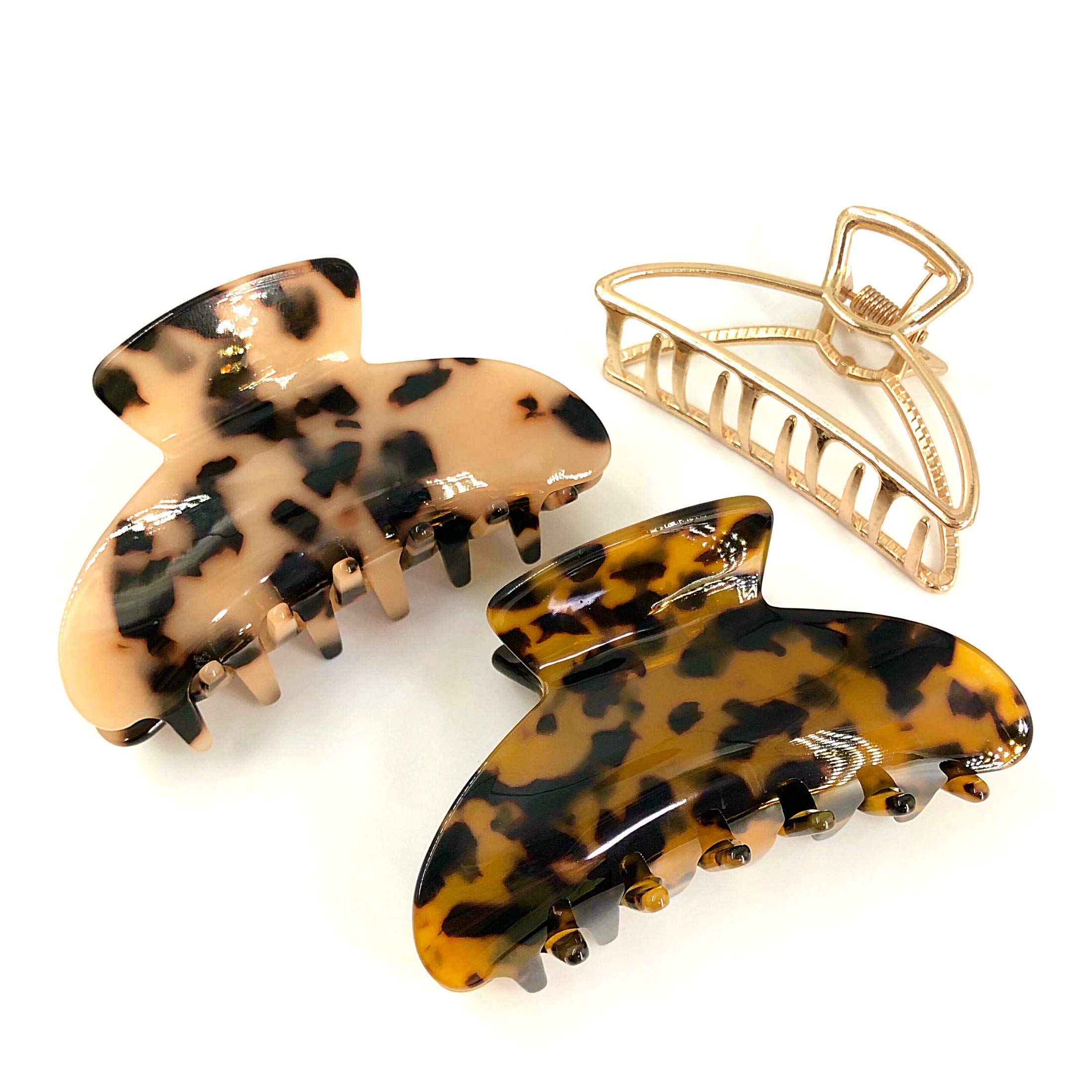 Durable Claw Hair Clip for Women - Strong Hold Hair Clips for Thick & Long Hair, Matte Finish Hair Claw Clips Set of 3 (2 Acrylic + 1 Metal Alloy) - Perfect for Ponytails, Buns & Everyday Hairstyles