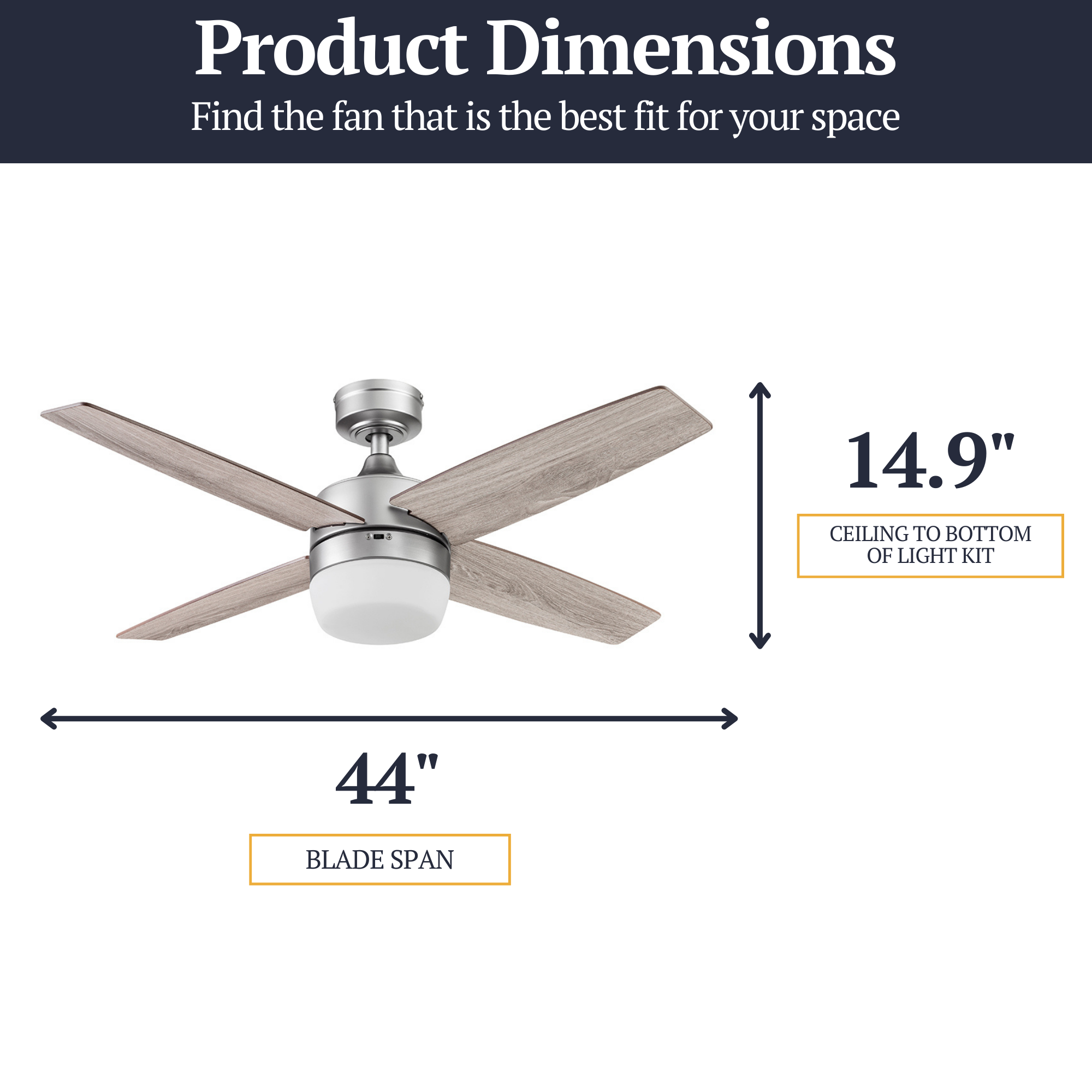 44 Inch Brushed Nickel Ceiling Fan with Remote Control - Modern Cooling for Living Room, Bedroom & Office