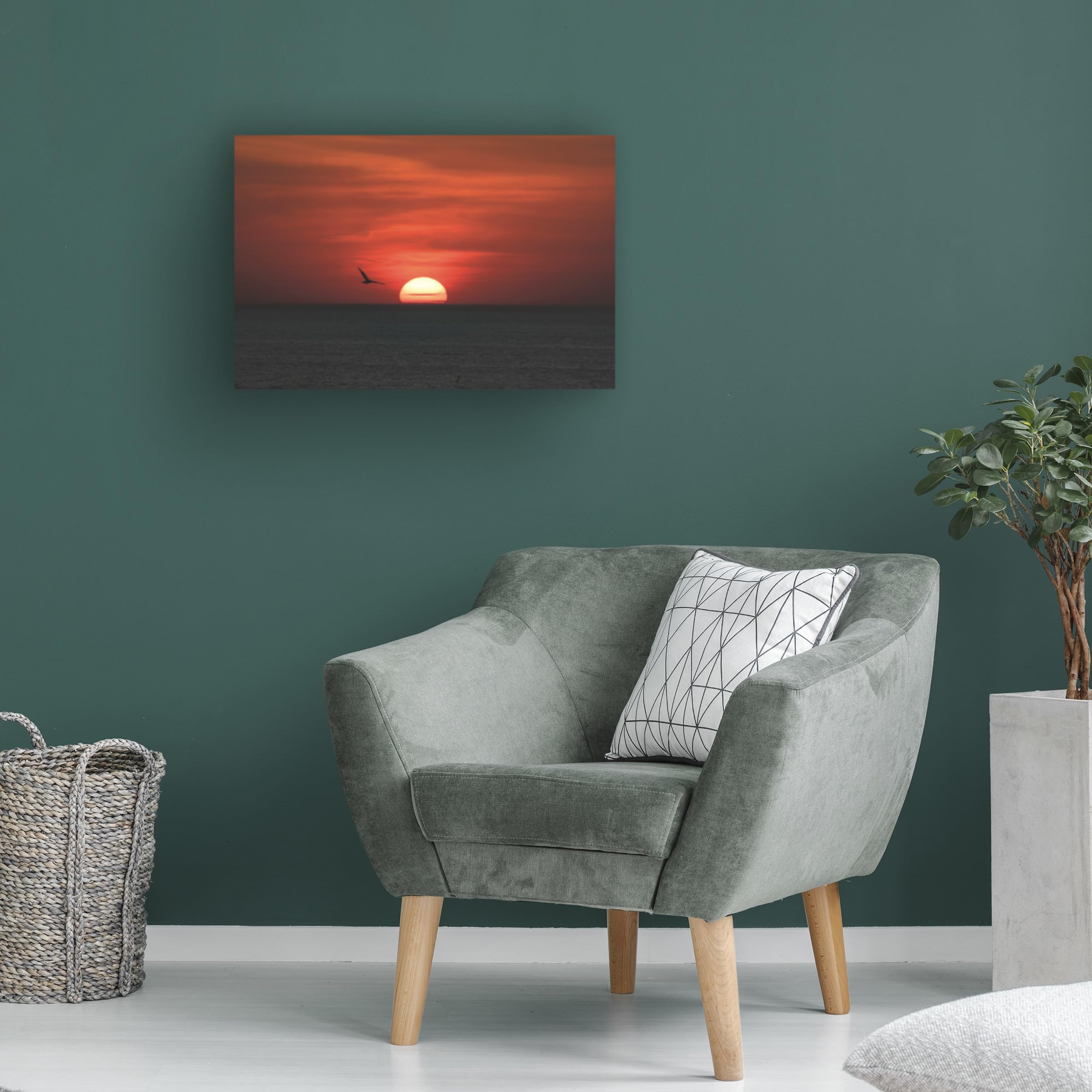 Kurt Shaffer 'June Seagull Sunset' Framed Canvas Wall Art Print - Coastal Beach Decor for Living Room, Bedroom & Office