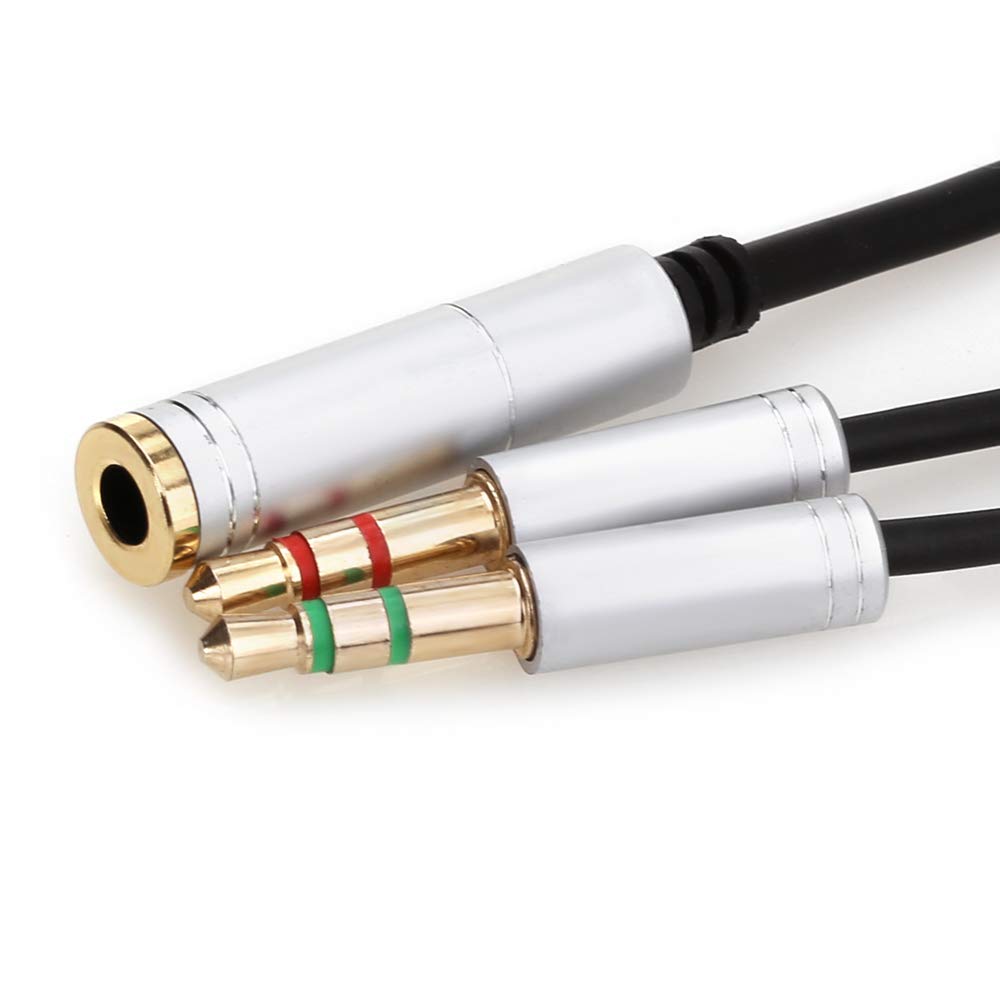 NANYI 3.5mm Headphone Splitter Cable - Female to Dual Male Audio Adapter for PC, Laptop, Gaming & Conference Calls - Silver Y Splitter for Headphone & Microphone (Perfect for Online Meetings, Gaming & Music Sharing)