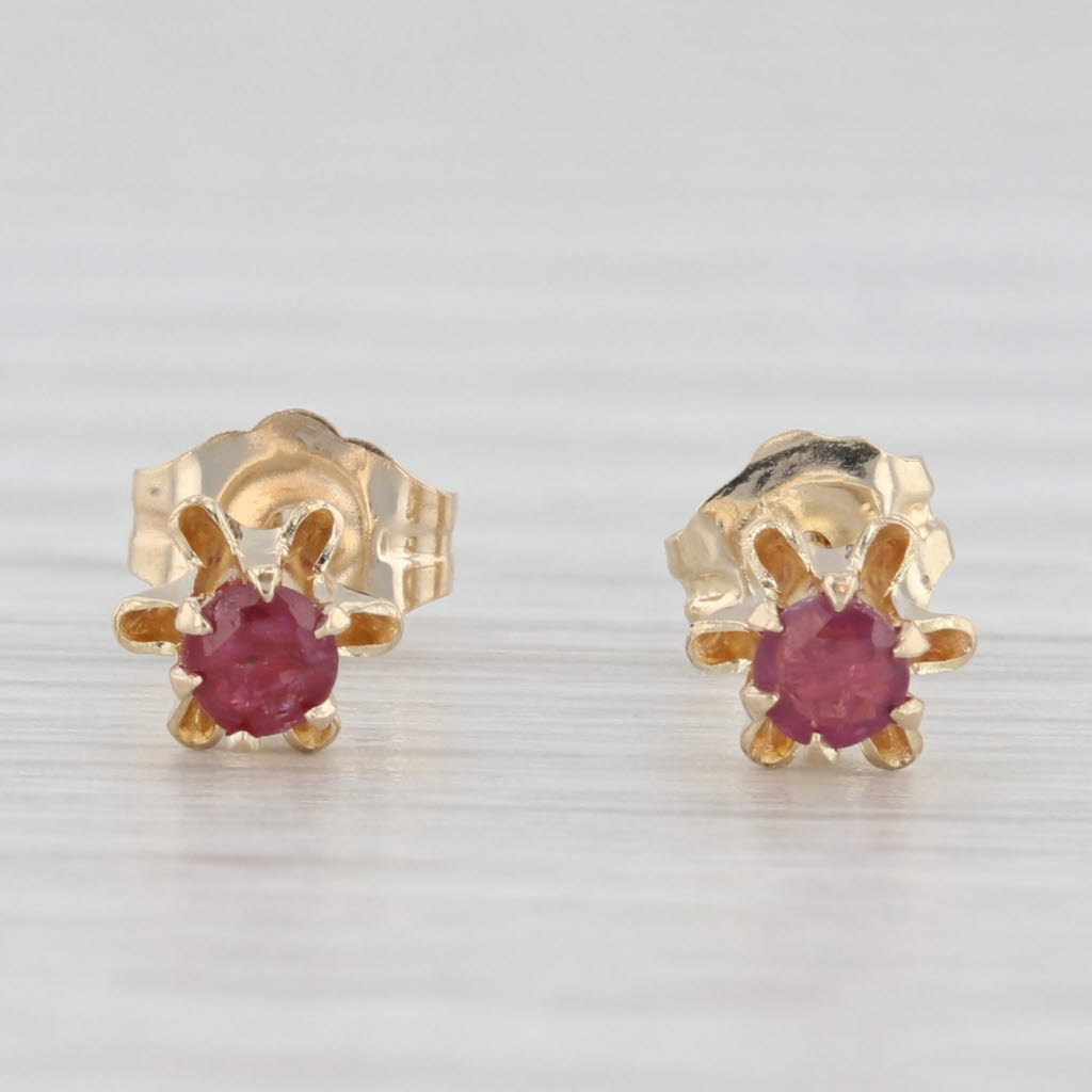 0.20ctw Genuine Ruby Solitaire Buttercup Stud Earrings in 14k Yellow Gold - Elegant Jewelry for Weddings, Anniversaries & Special Occasions