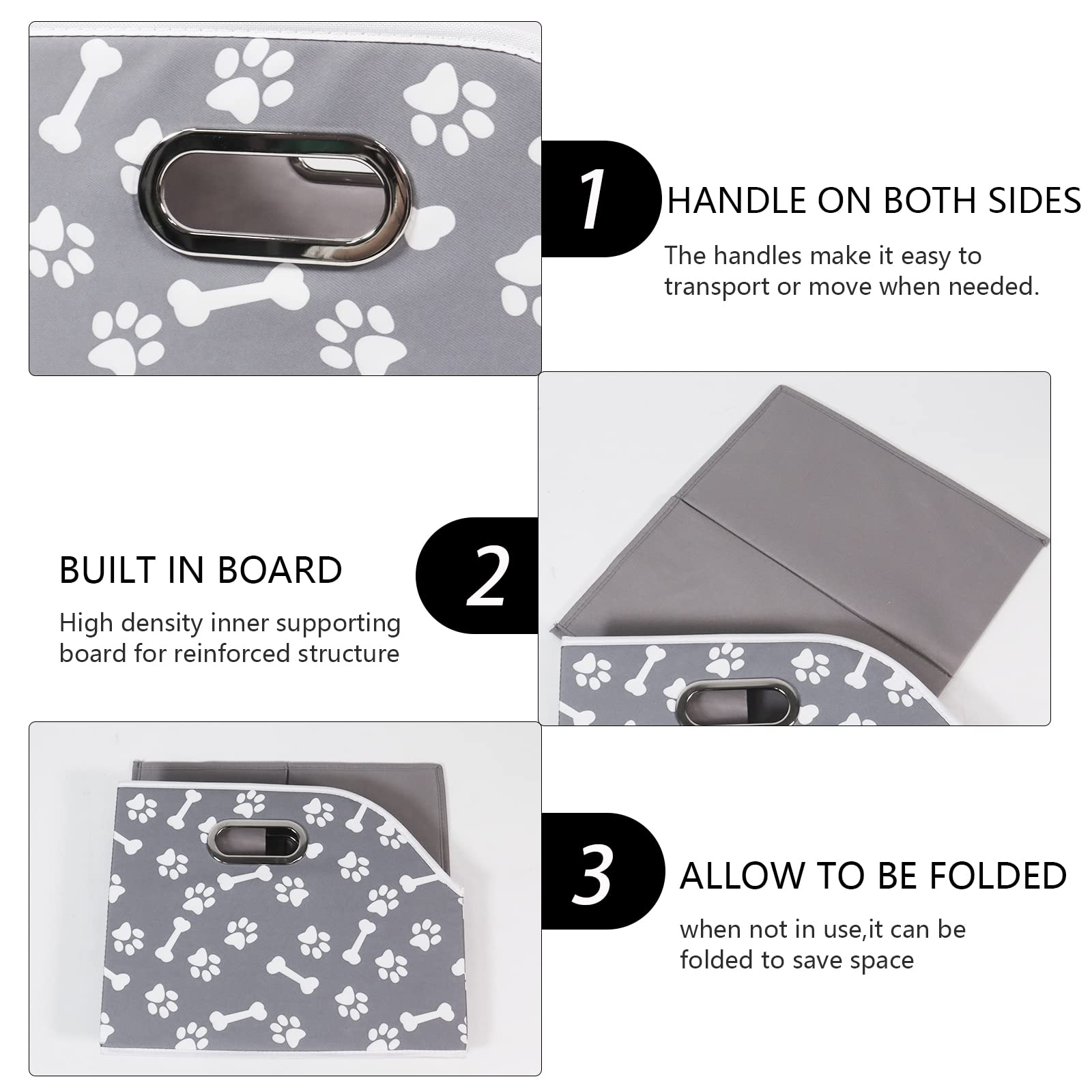 Foldable Dog Toy Storage Bin with Handle - Pet Toy Organizer Box for Blankets, Shelves & Closet - Bone Claw Design - Perfect for Home, Nursery & Playroom Organization