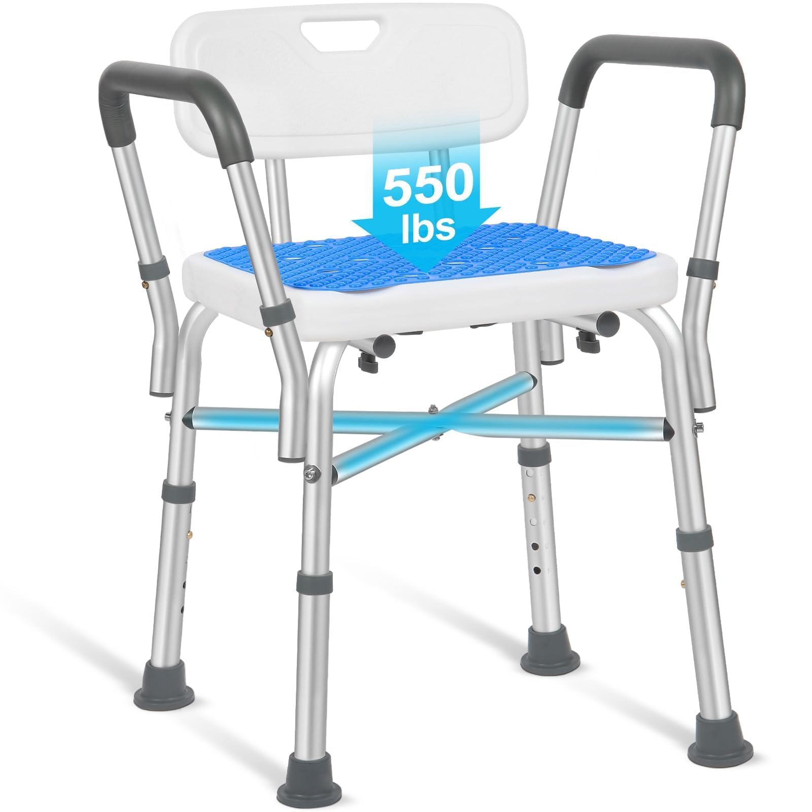 TABEKE Adjustable Shower Chair with Backrest & Padded Armrest - 500lb Capacity Compact Bath Seat for Elderly & Disabled - FSA/HSA Eligible Non-Slip Shower Bench with Suction Cups - Perfect for Safe Bathing & Handicap Accessibility in Home Bathrooms