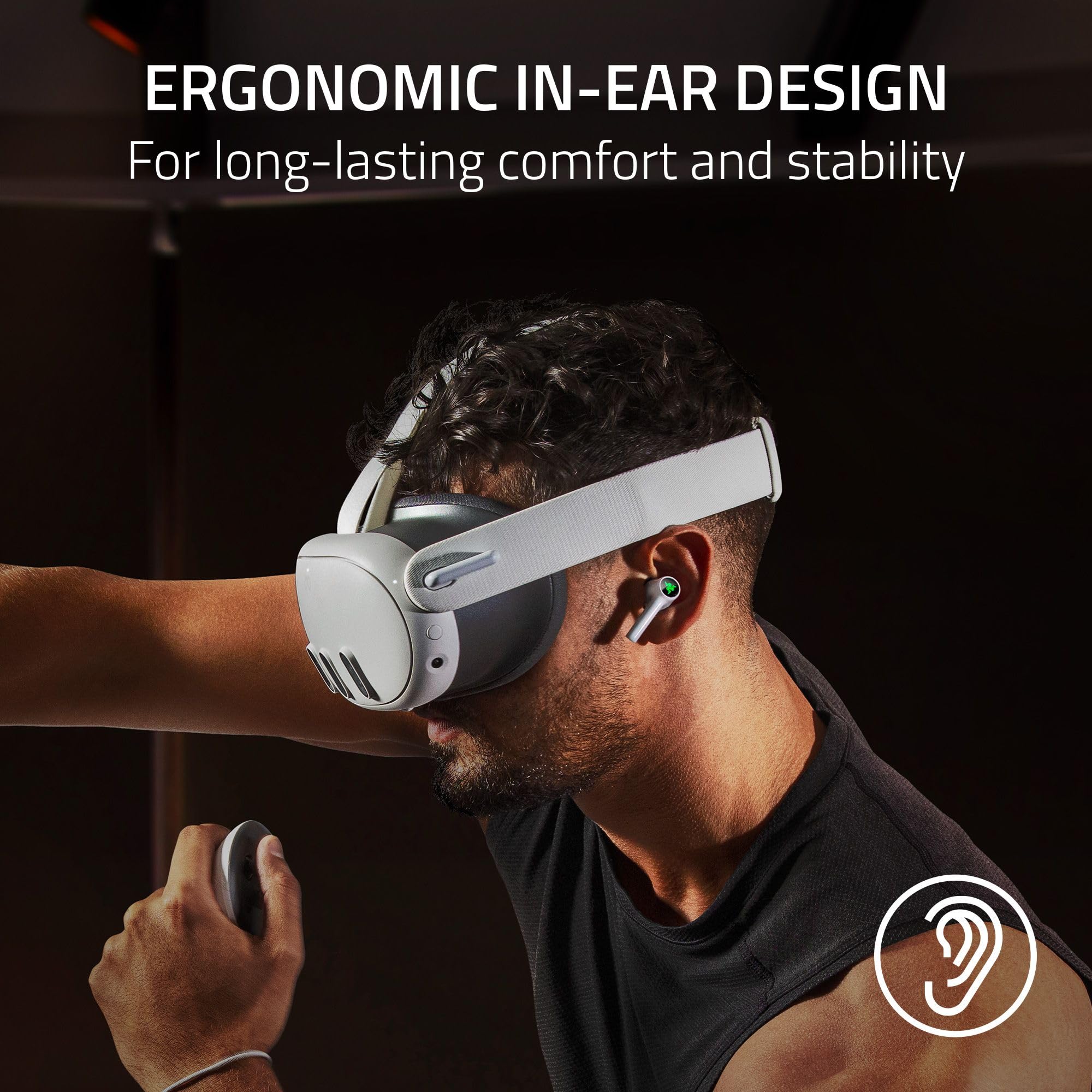Razer Hammerhead HyperSpeed Wireless Gaming Earbuds for Meta Quest 2 & 3 VR - 2.4Ghz USB-C & Bluetooth 5.2 - Multi-Platform ANC Headphones with 30H Battery - Comfort Fit White Earbuds - Perfect for VR Gaming, Mobile Gaming & Travel