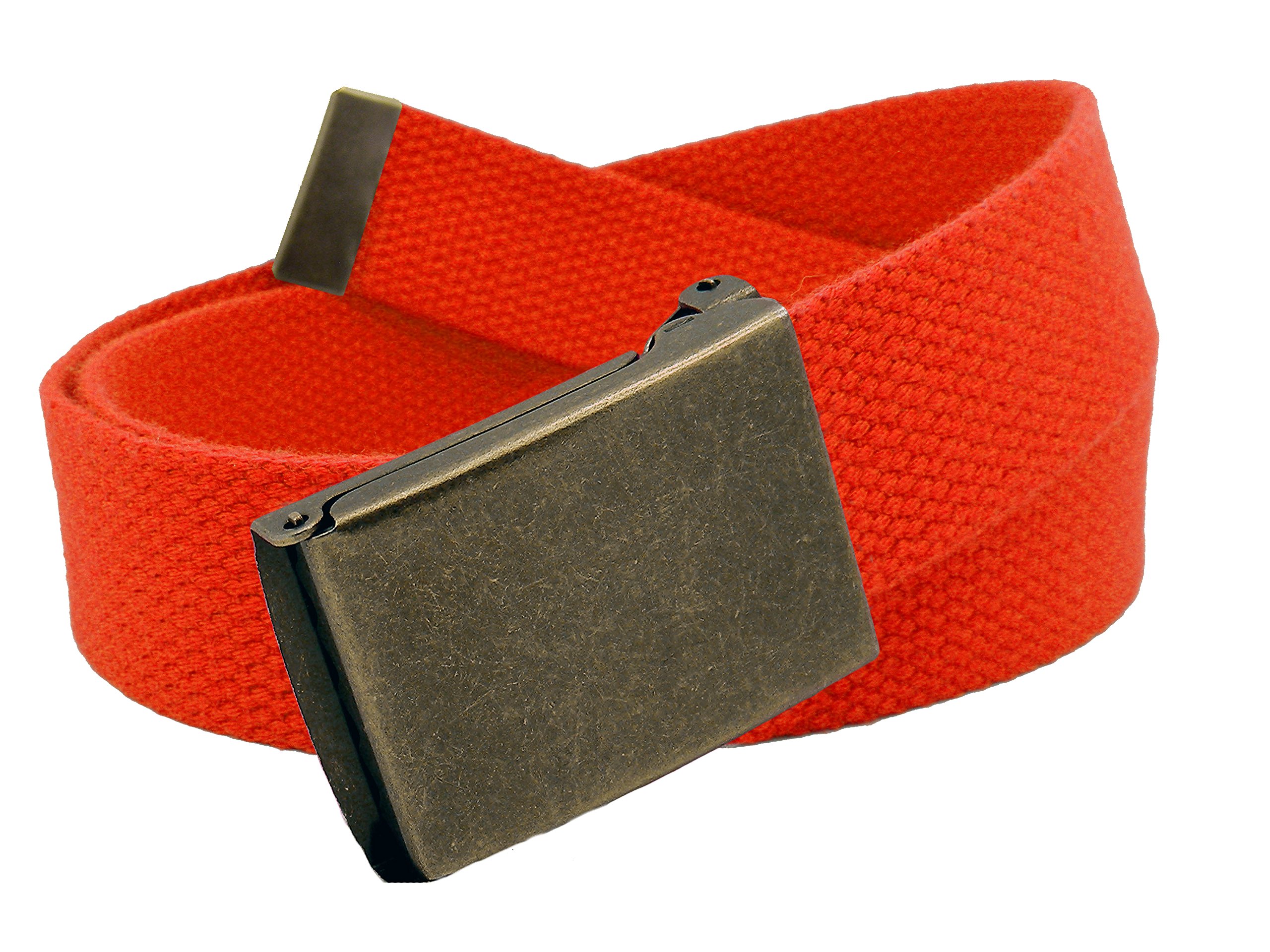 Vintage Gold Flip Top Buckle Adjustable Canvas Belt for Men - Classic Casual & Workwear Accessory for Jeans, Chinos and Office Attire