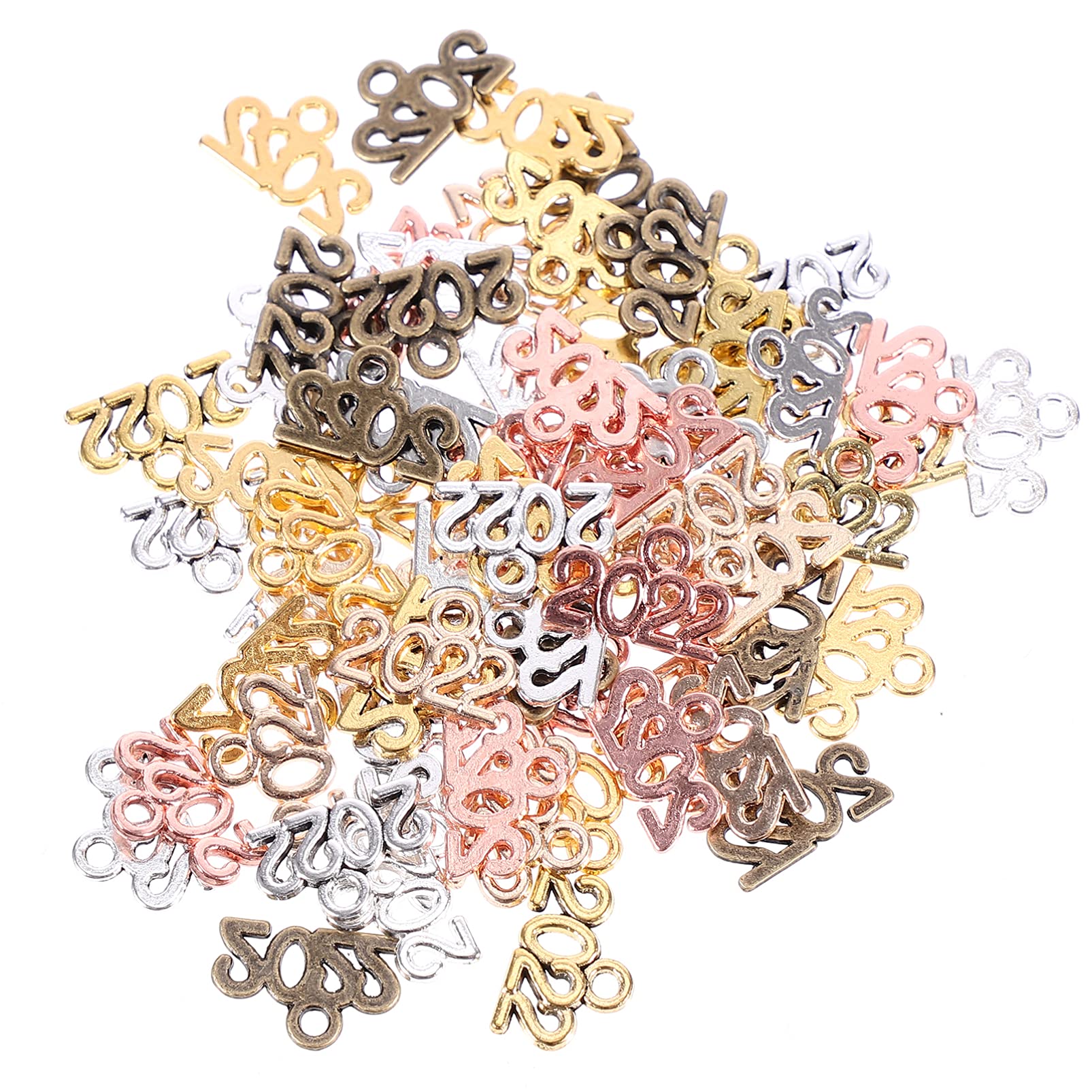 AGOUNOD 140Pcs Alloy 2022 Shaped Charms - Mini Metal Year Signet Pendants for Jewelry Making (Bracelets, Necklaces, Earrings & Keychains) - Perfect for DIY Crafts, Anniversary Gifts & New Year Celebrations