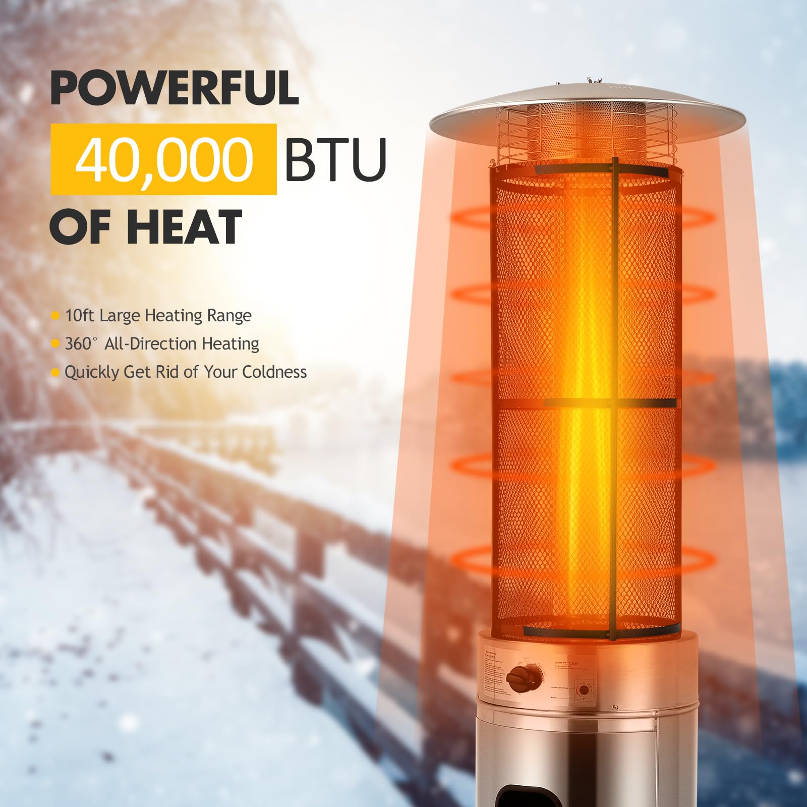 Giantex 48,000 BTU Stainless Steel Propane Patio Heater with Wheels & Dancing Flame - Outdoor Quartz Glass Tube Space Heater for Backyard, Deck, Balcony, Restaurant, BBQ Party - Perfect for Winter Gatherings & Outdoor Dining (Silver)