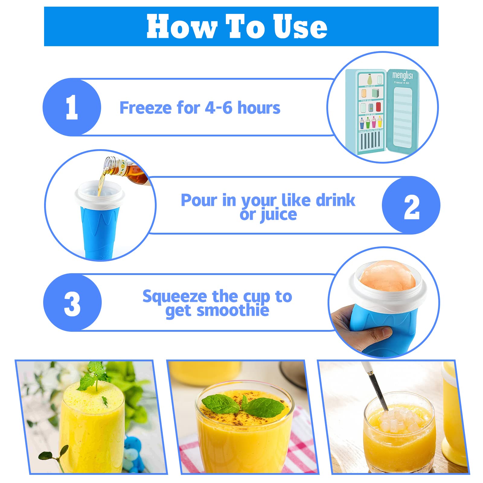QwayHome 2PC Slushie Maker Cup - DIY Frozen Magic Slushy Cup with Double Layer Silica Gel, Quick Cooling Smoothie & Ice Cream Maker for Homemade Milk Shakes (Blue+Green) - Perfect for Summer Parties, Kids Treats & Backyard BBQs