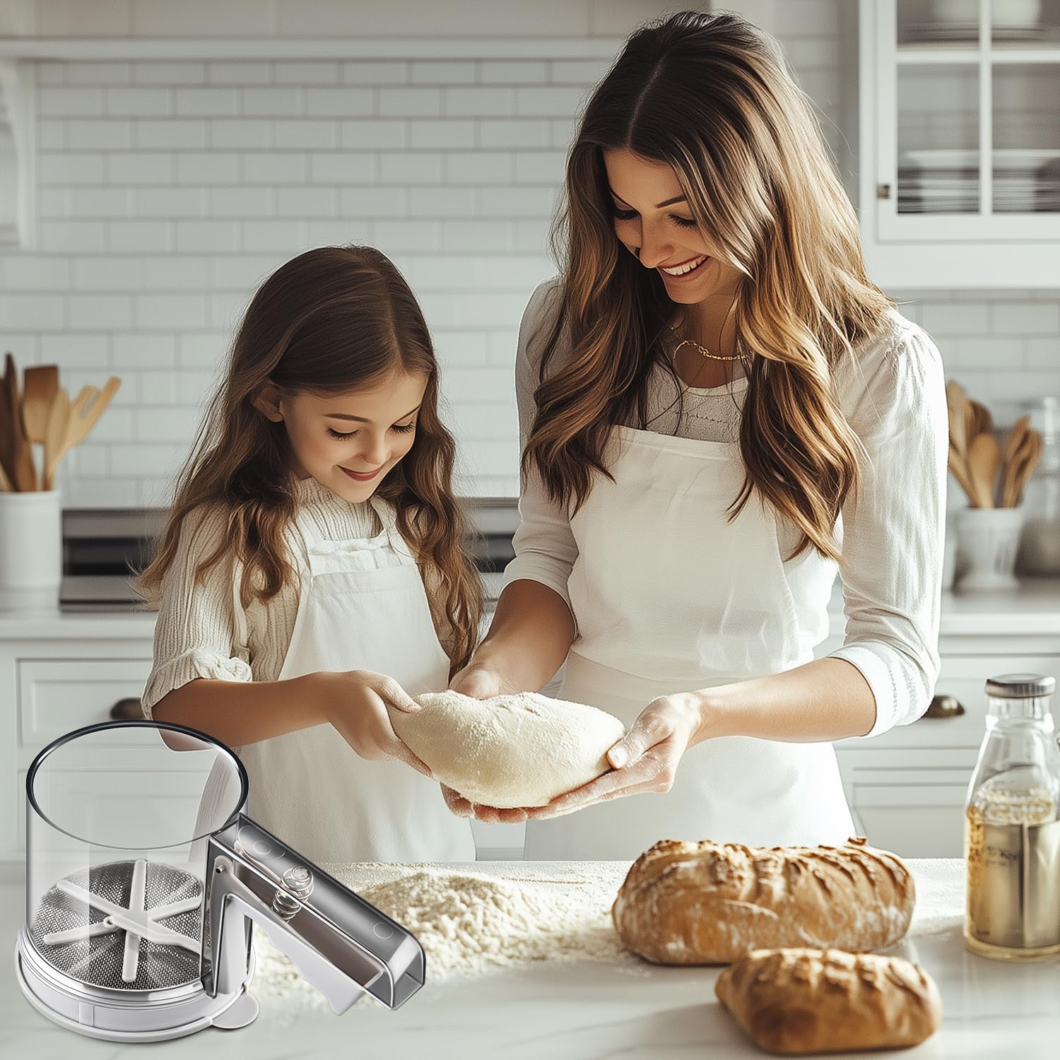 3 Cups Stainless Steel Flour Sifter - Double Layer Handheld Baking Sieve for Flour, Sugar Powder & Dry Ingredients | Perfect for Baking Cakes, Cookies & Pastries