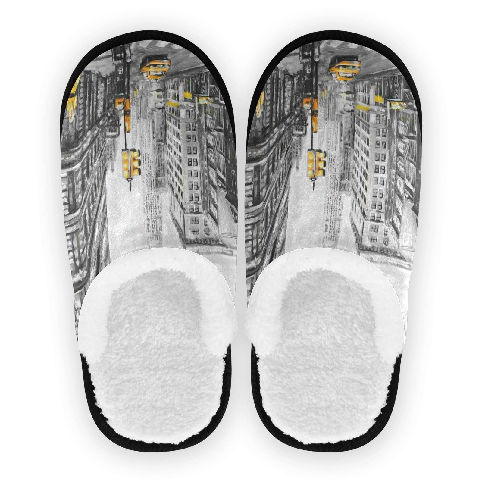 ALAZA Non-Slip Oil Painting New York Street Slippers for Men & Women - Cozy Home, Hotel, Spa, Bedroom & Travel House Shoes