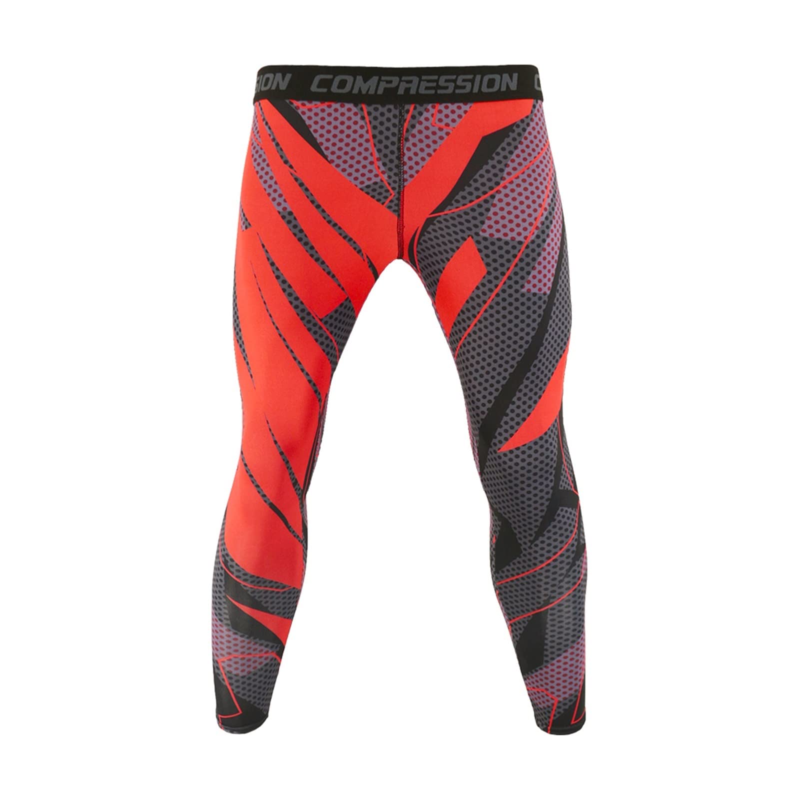 Men's Compression Leggings - Red Wave Point Breathable Workout Running Training Tights for Fitness, Jogging & Gym - Ideal for Sports, Yoga & Active Lifestyle
