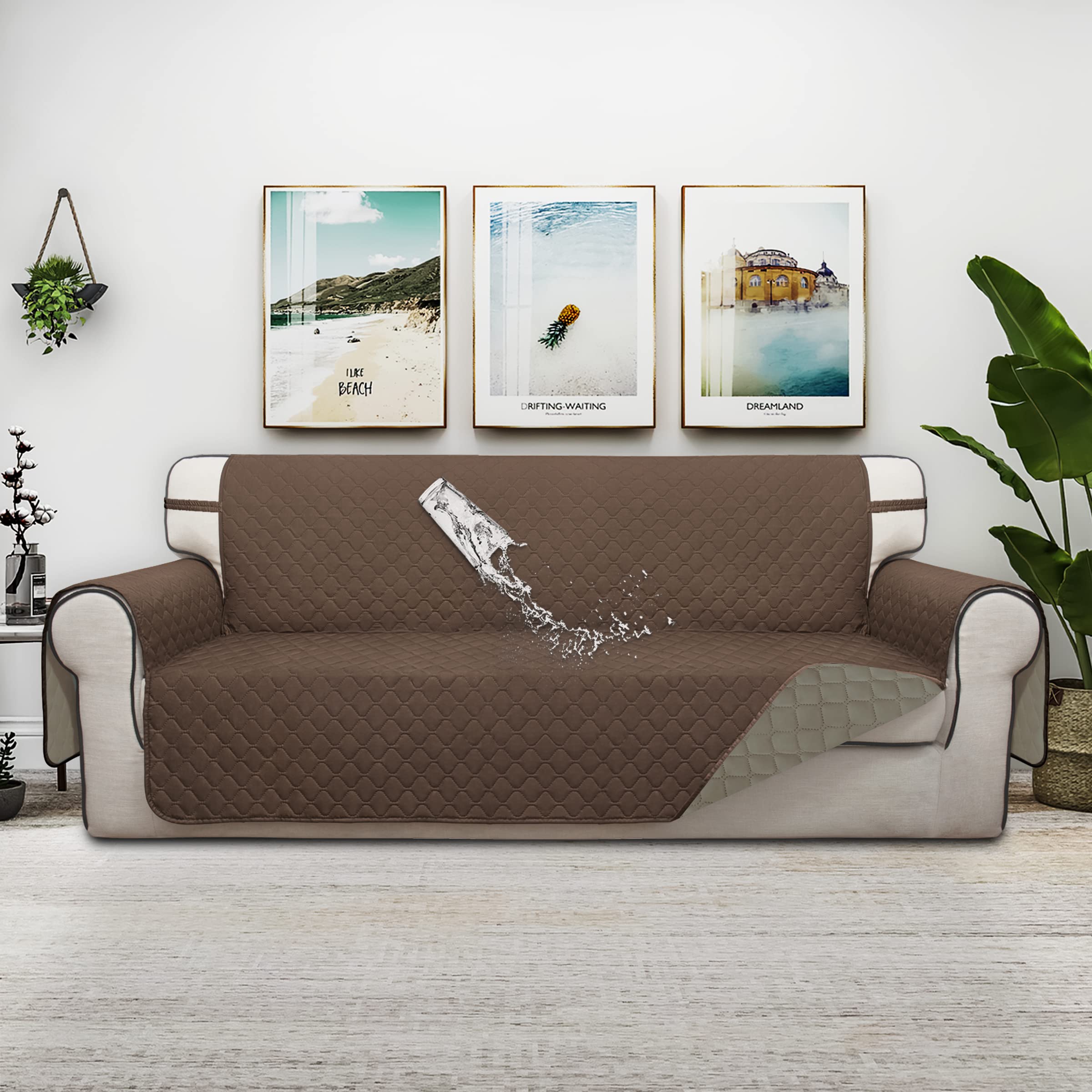 ISSUNTEX Double Protection 100% Waterproof Sofa Cover for Living Room - Reversible 3 Cushion Couch Cover, Pet & Kid Proof Furniture Protector (Brown/Beige) - Perfect for Homes with Dogs, Kids & Everyday Use