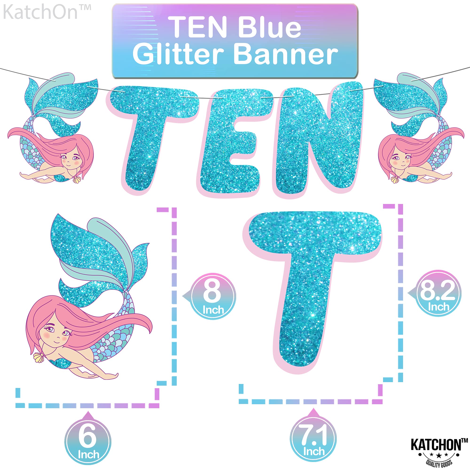 KatchOn Mermaid Birthday Decorations for Girls - 10th Birthday Party Supplies Set of 8 Mermaid Balloons | Perfect for Mermaid Themed Parties, Underwater Decor, and 10 Year Old Girl Celebrations