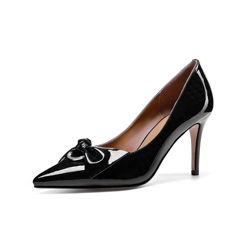 TinaCus Women's Elegant Patent Leather Pointed Toe Stiletto High Heel Pumps - Handmade Dress Shoes with Cute Bow Knot for Party, Wedding & Office Wear