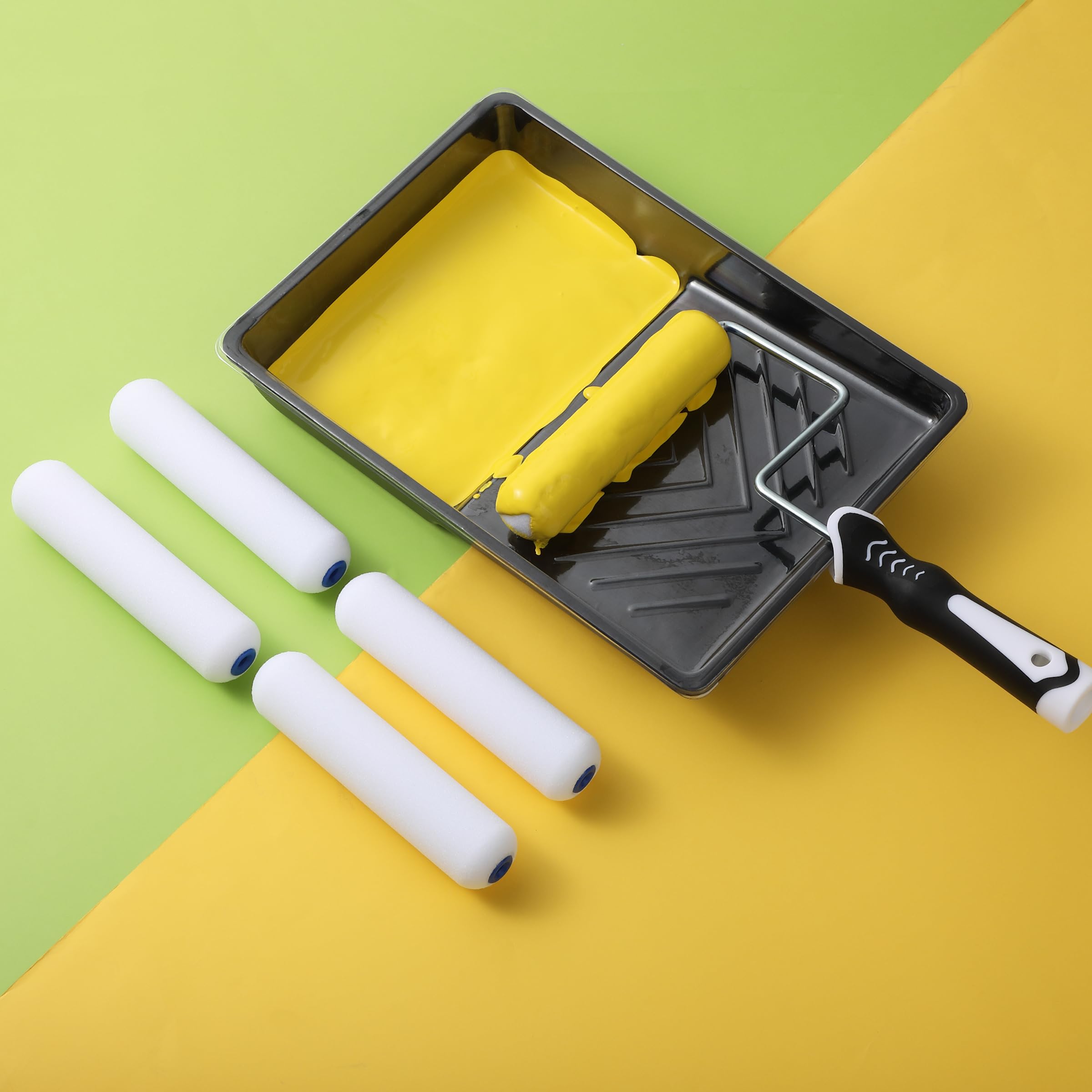 Bates 9-Piece Paint Roller Kit with 6-Inch Foam Roller & Tray - High Density Foam Paint Roller Set for Smooth Wall Painting - Perfect for Home DIY Projects, Interior Walls, and Small Touch-Ups