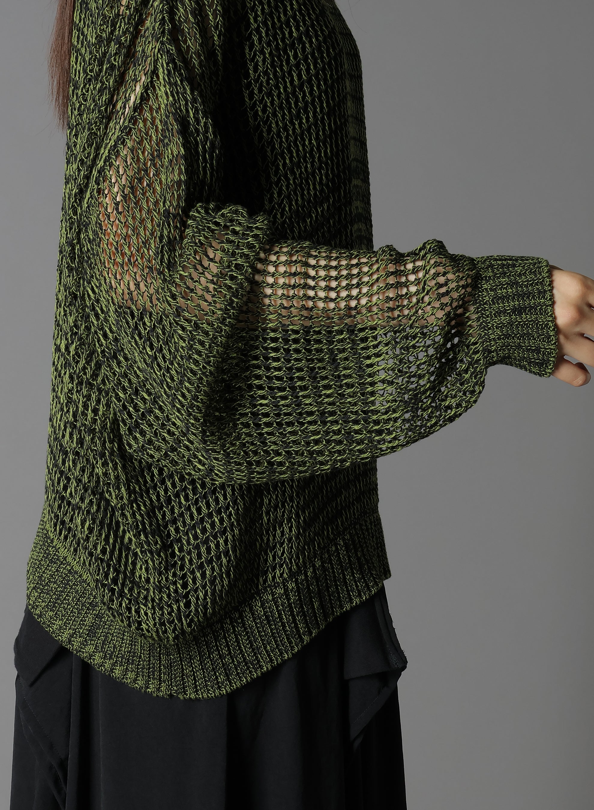 **CODE YARN MESH CREW NECK KNIT SWEATER - Women's Casual Pullover Top for Fall & Winter - Perfect for Layering, Office Wear, and Weekend Outfits**
