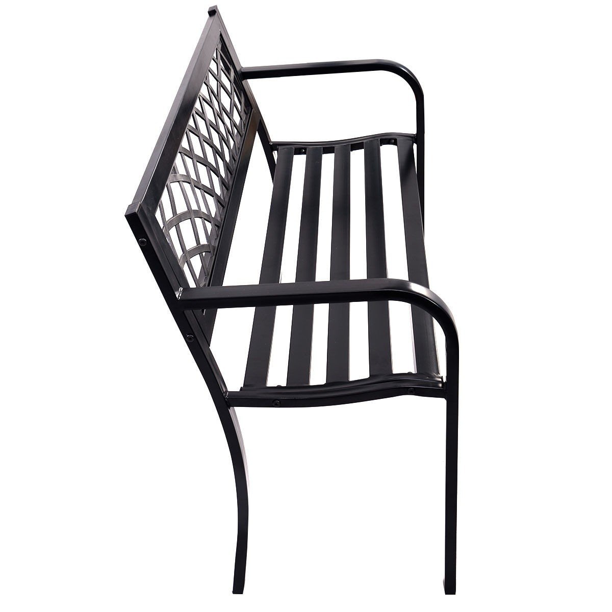 Sturdy Steel Frame Patio Garden Bench - Outdoor Deck & Front Porch Metal Bench - Wrought Iron Patio Furniture for Gardens, Decks & Outdoor Spaces