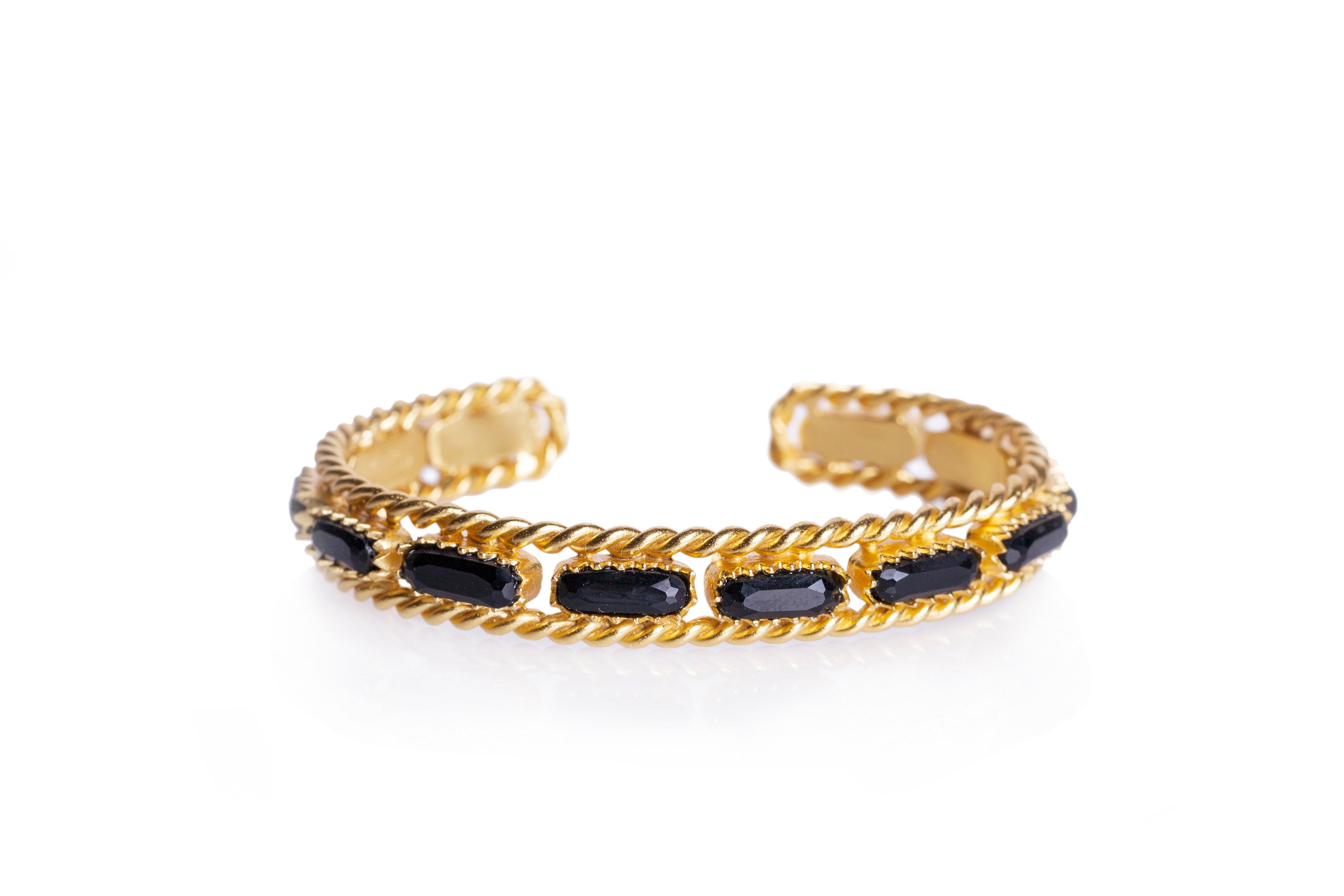 Stylish Black Onyx Cable Bangle Bracelet – Elegant Jewelry for Women, Perfect for Parties, Weddings & Everyday Wear