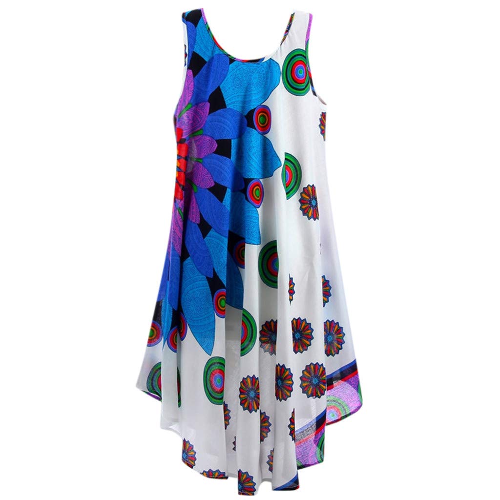 **Women's Floral Print Boho Dress - Sleeveless Round Neck Summer Beach Dress for Casual Outings, Vacations & Outdoor Sports**